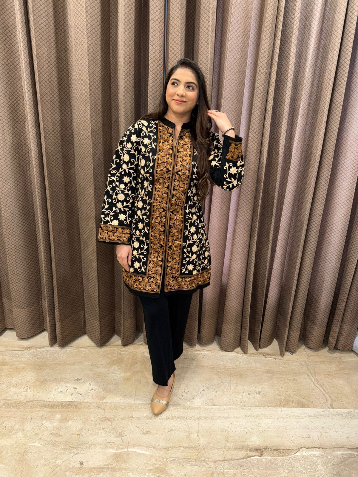 Black & Gold Kashmiri Kadai Kurta Pant Set