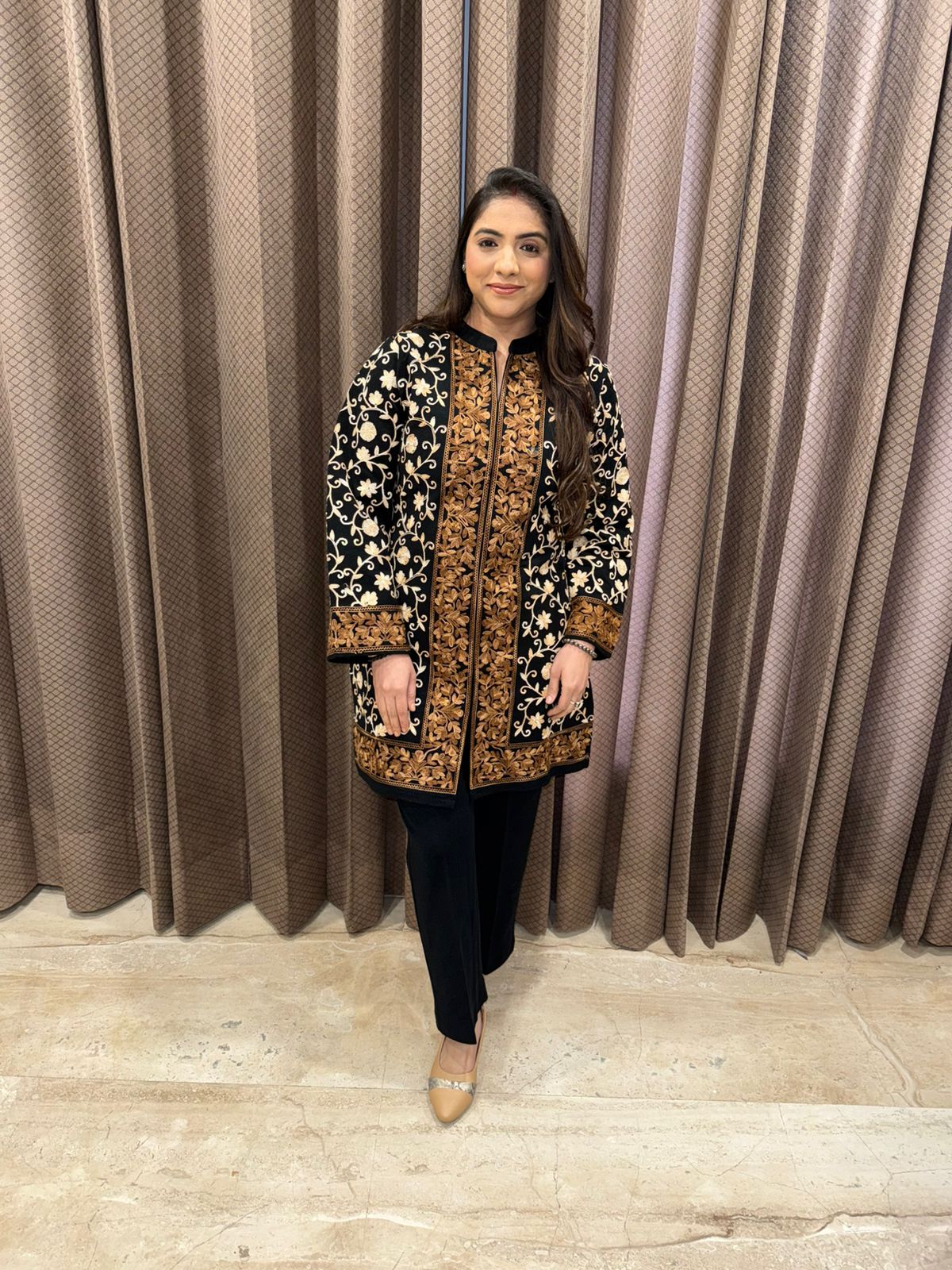 Black & Gold Kashmiri Kadai Kurta Pant Set