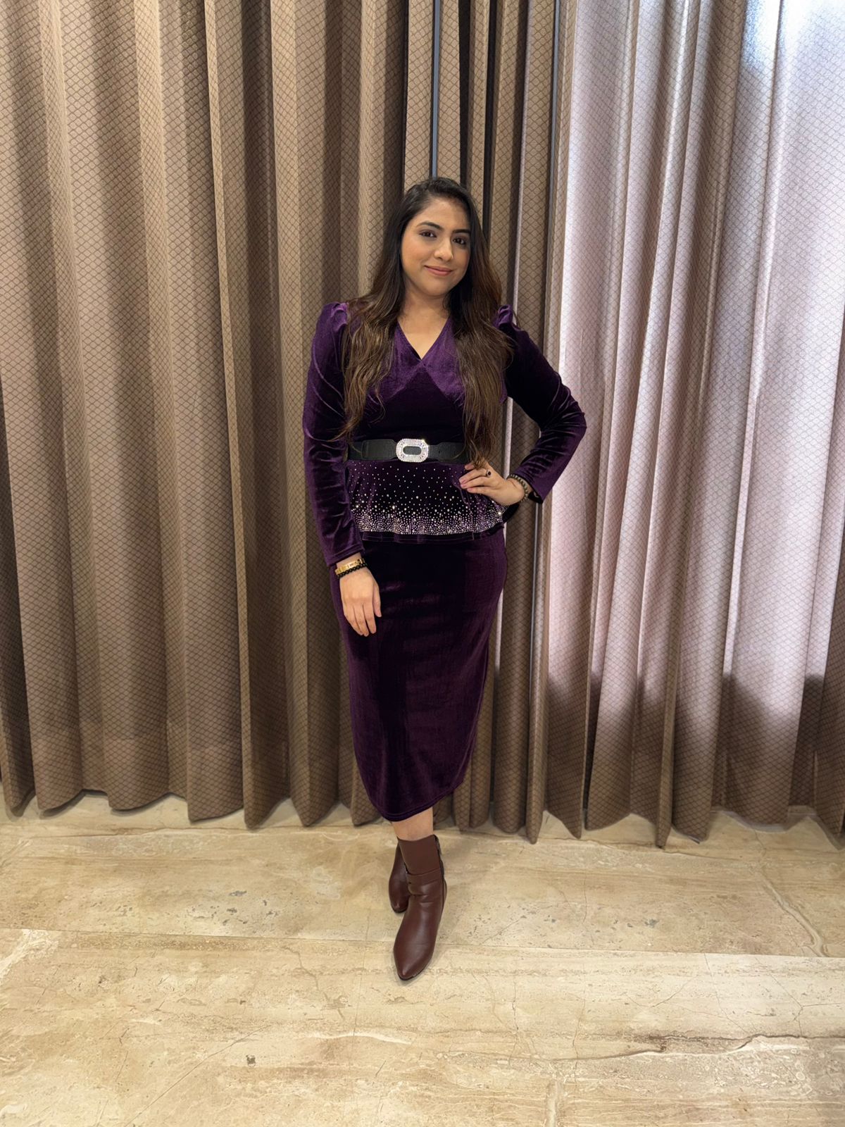 Purple Velvet Dress with belt