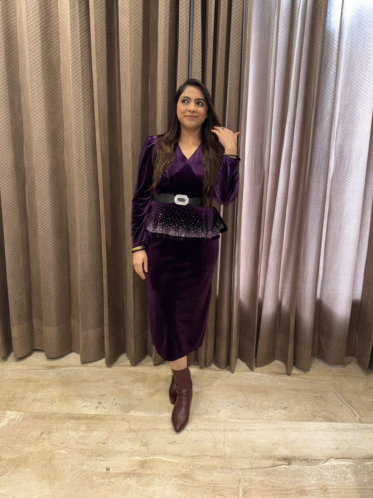 Purple Velvet Dress with belt