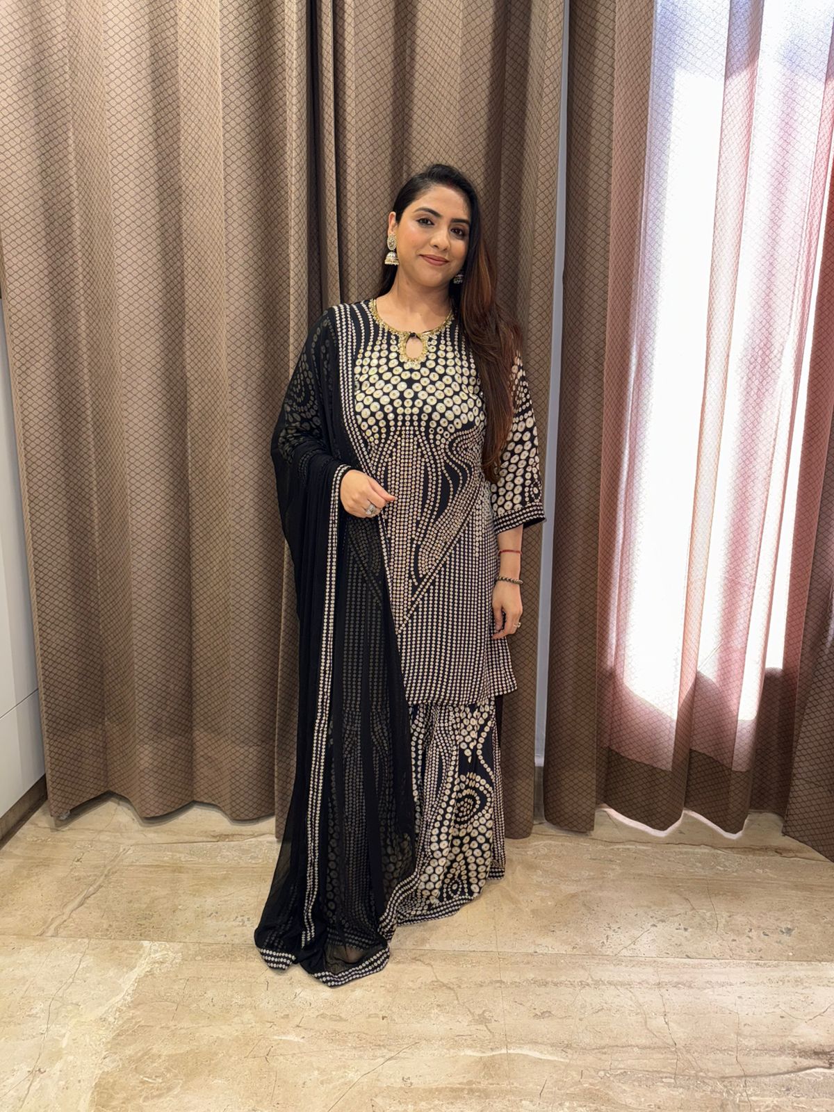 Black & Ivory Printed Kurta garara set with Dupatta