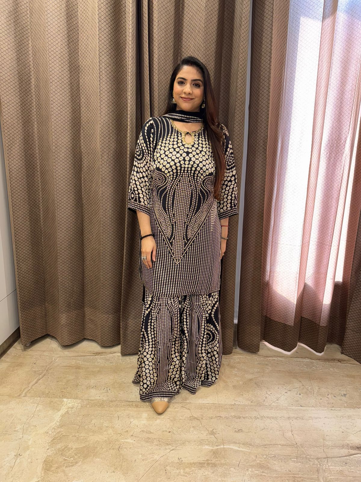 Black & Ivory Printed Kurta garara set with Dupatta