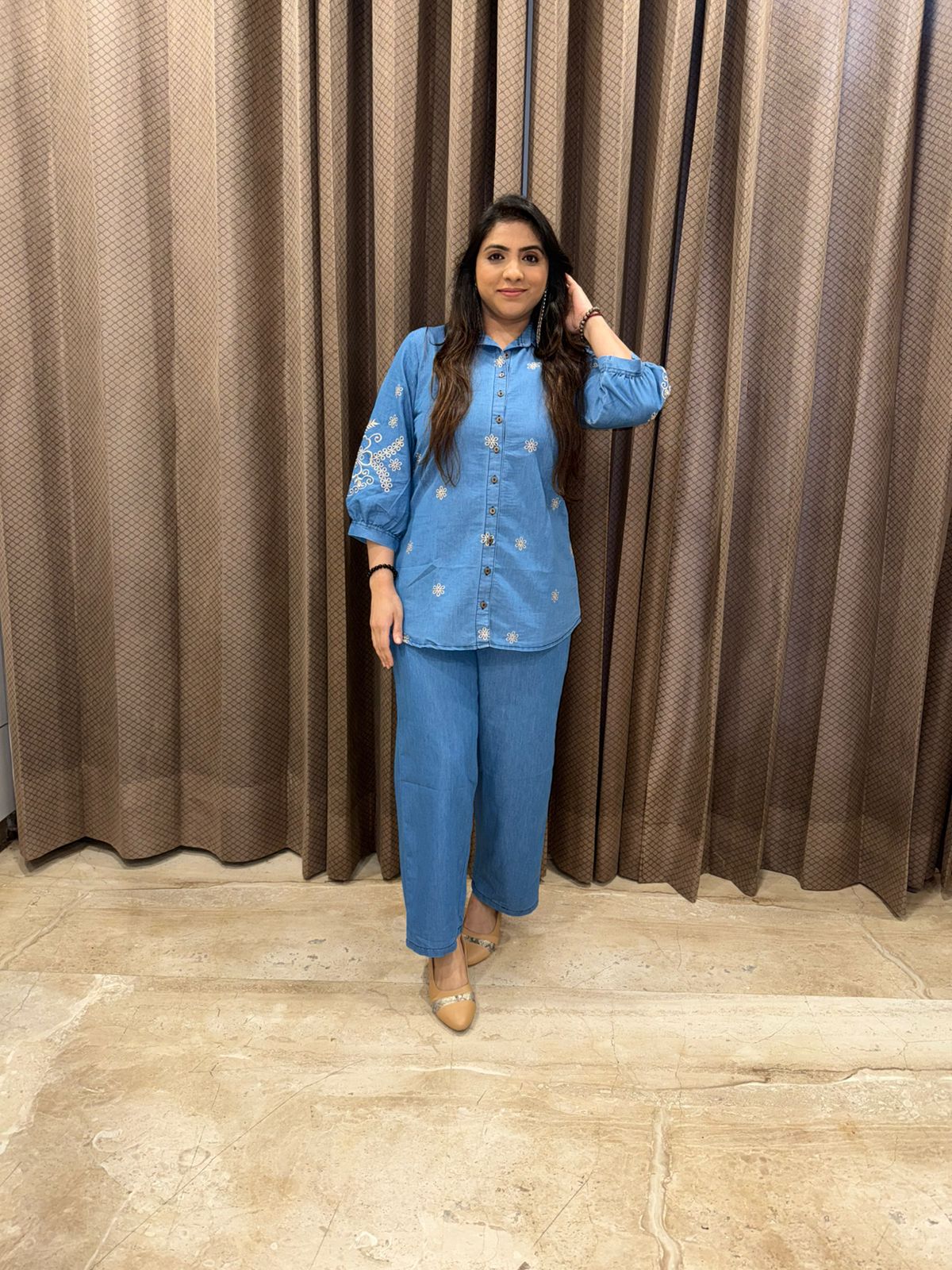 Soft Blue Denim Casual Chic Co-Ord Set