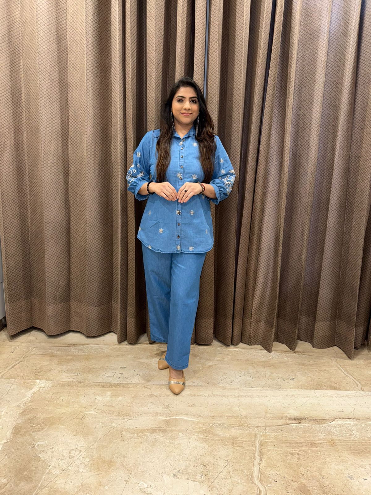 Soft Blue Denim Casual Chic Co-Ord Set