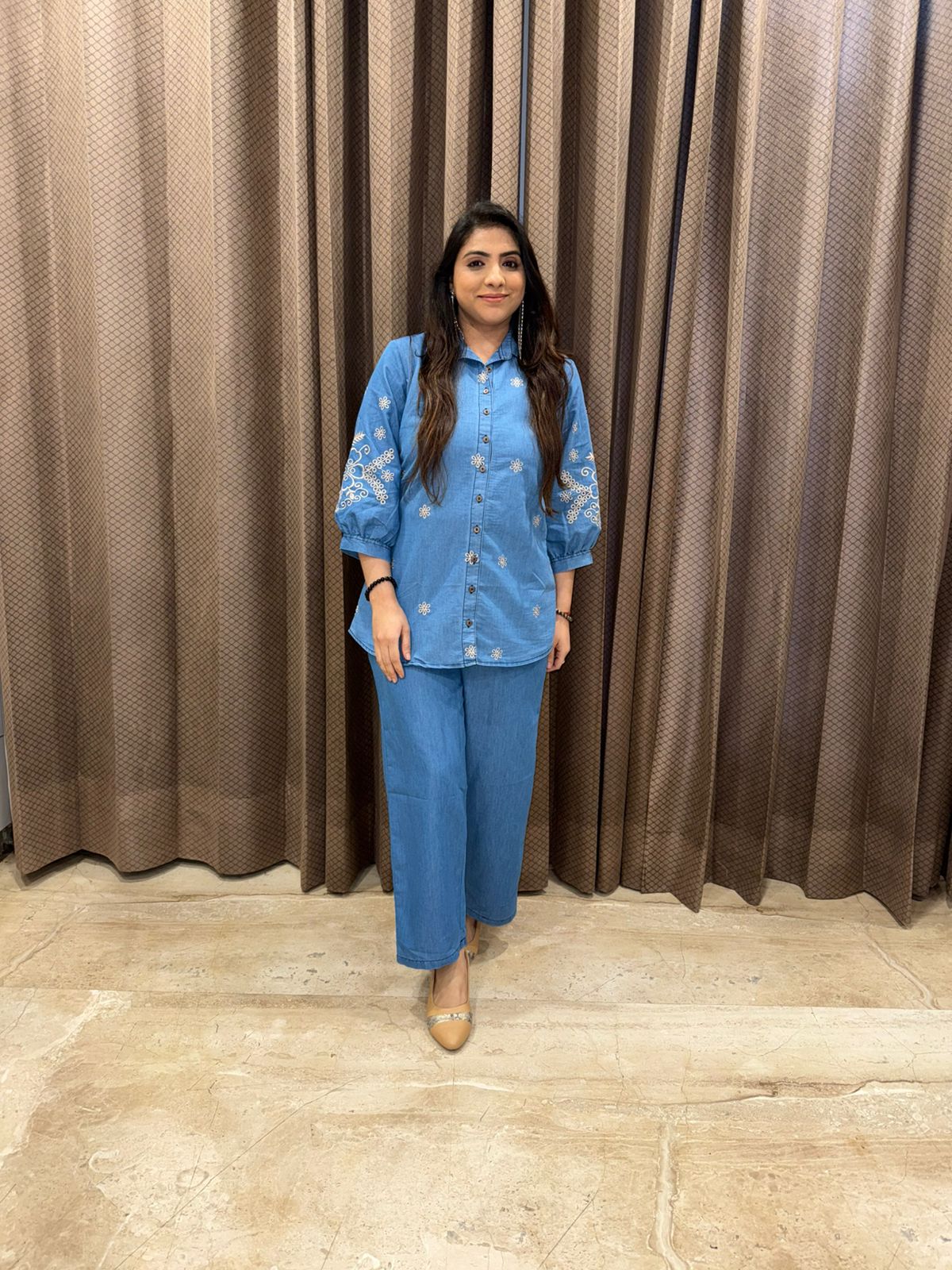 Soft Blue Denim Casual Chic Co-Ord Set