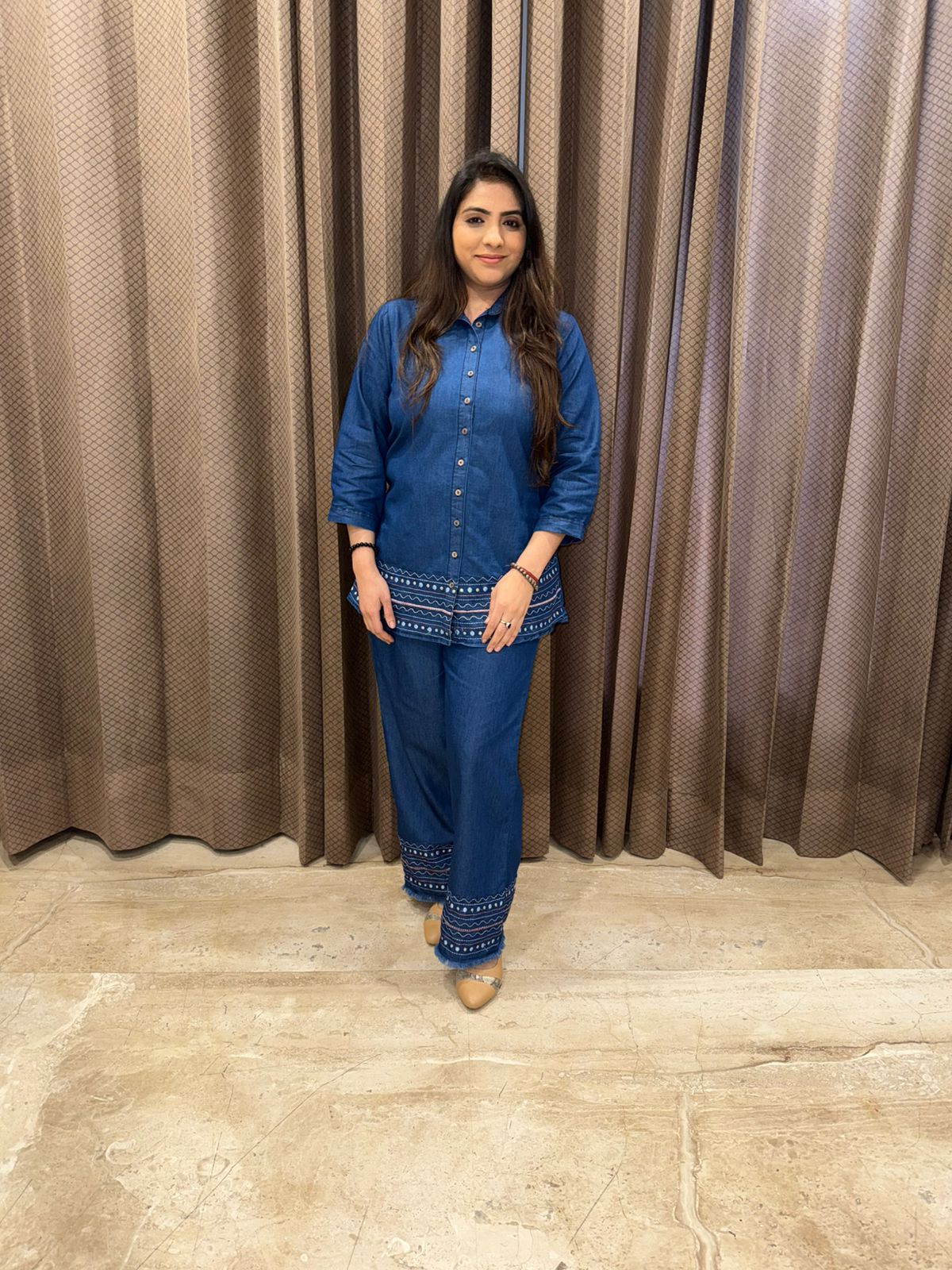 Navy Blue Denim Casual Chic Co-Ord Set