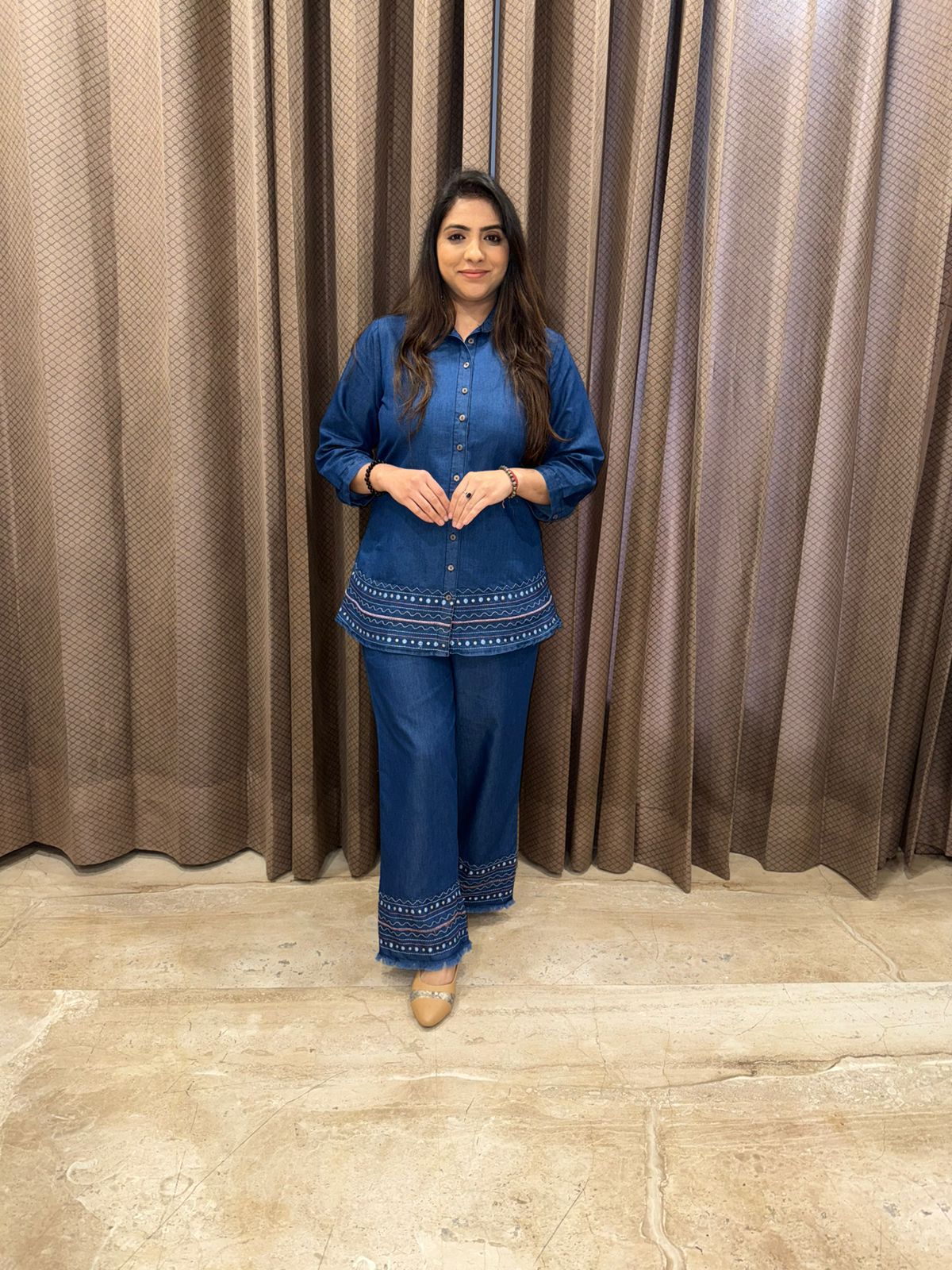 Navy Blue Denim Casual Chic Co-Ord Set