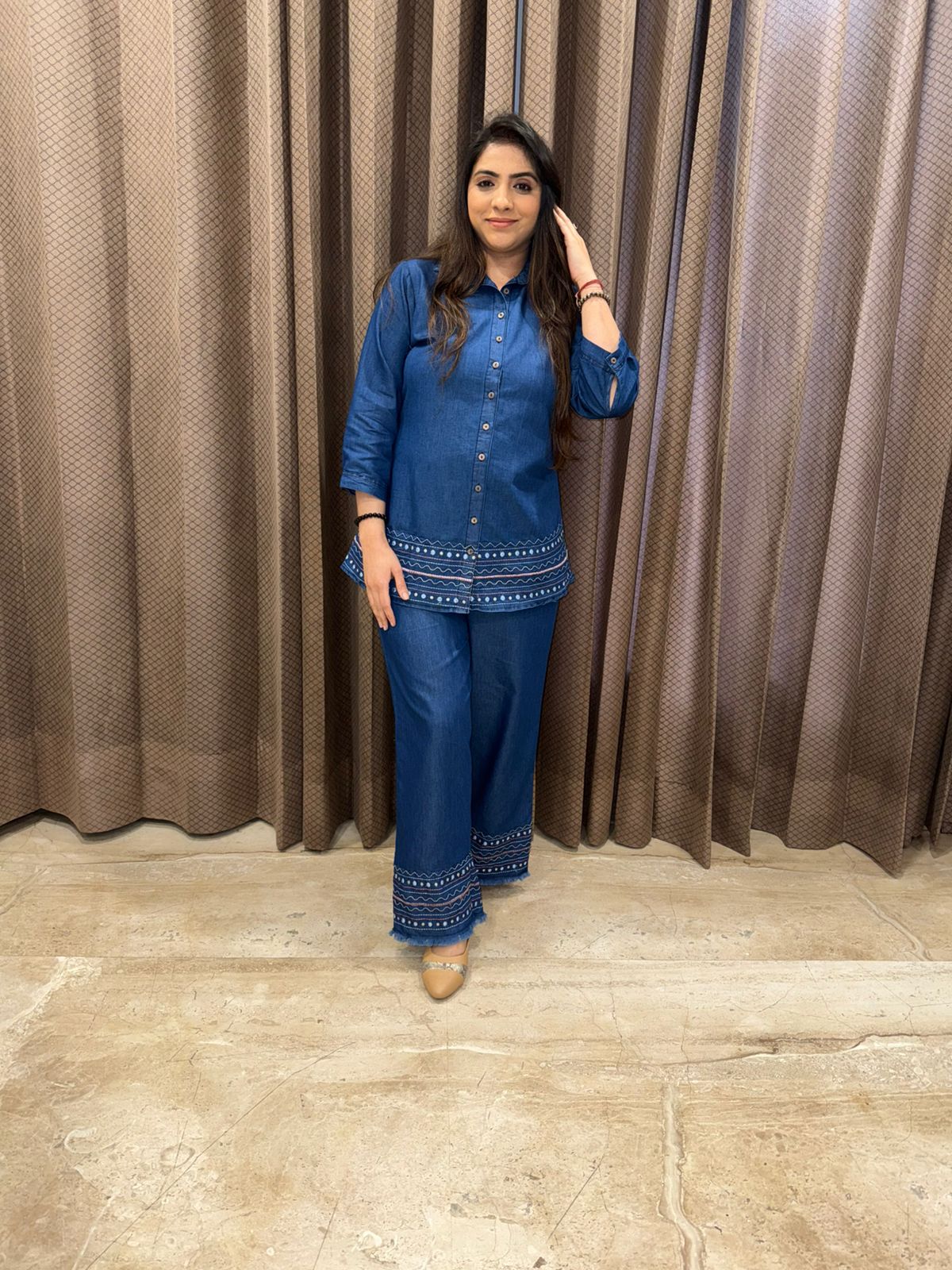 Navy Blue Denim Casual Chic Co-Ord Set