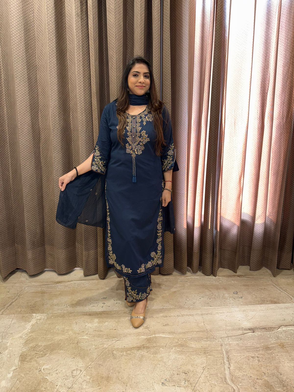 Midnight Blue Embroidered Kurta Set with Dupatta