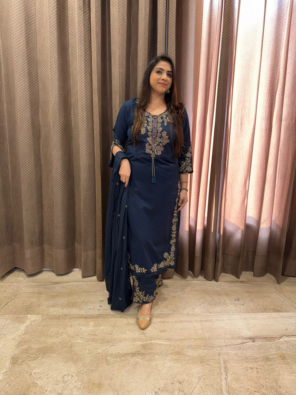 Midnight Blue Embroidered Kurta Set with Dupatta