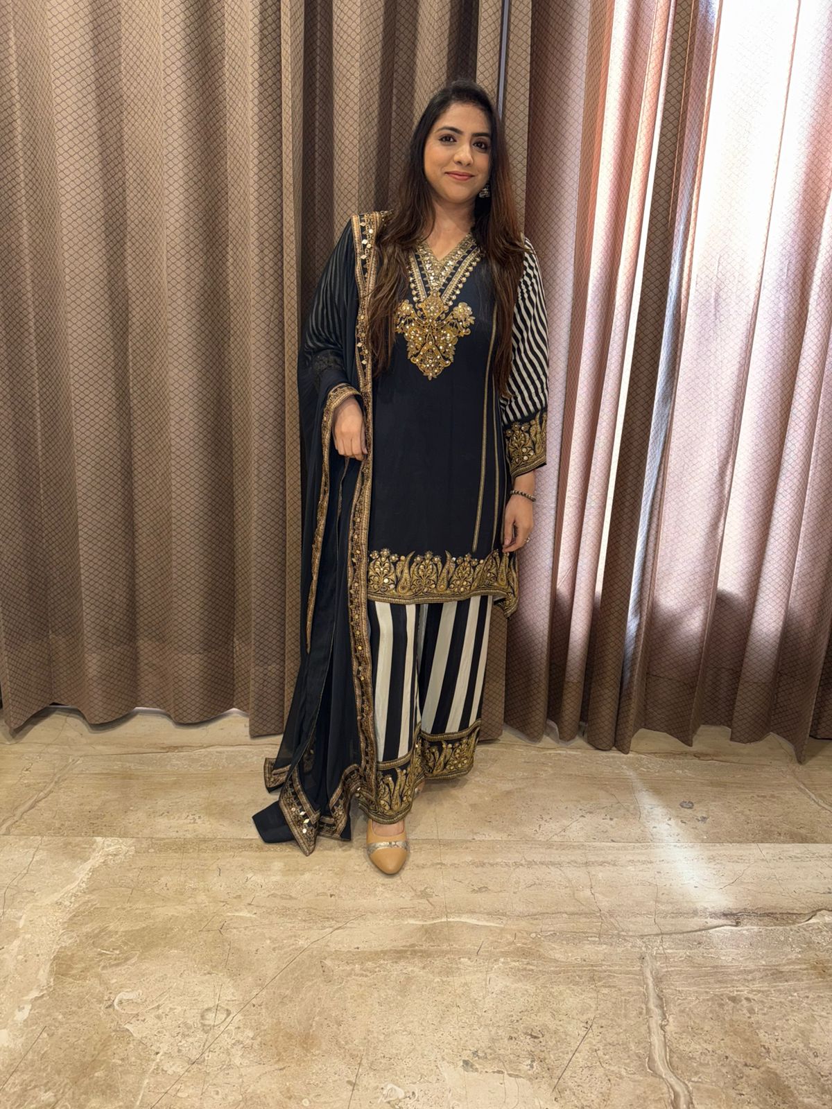 Black Digital Handwork C-Cut Kurta Set with Dupatta