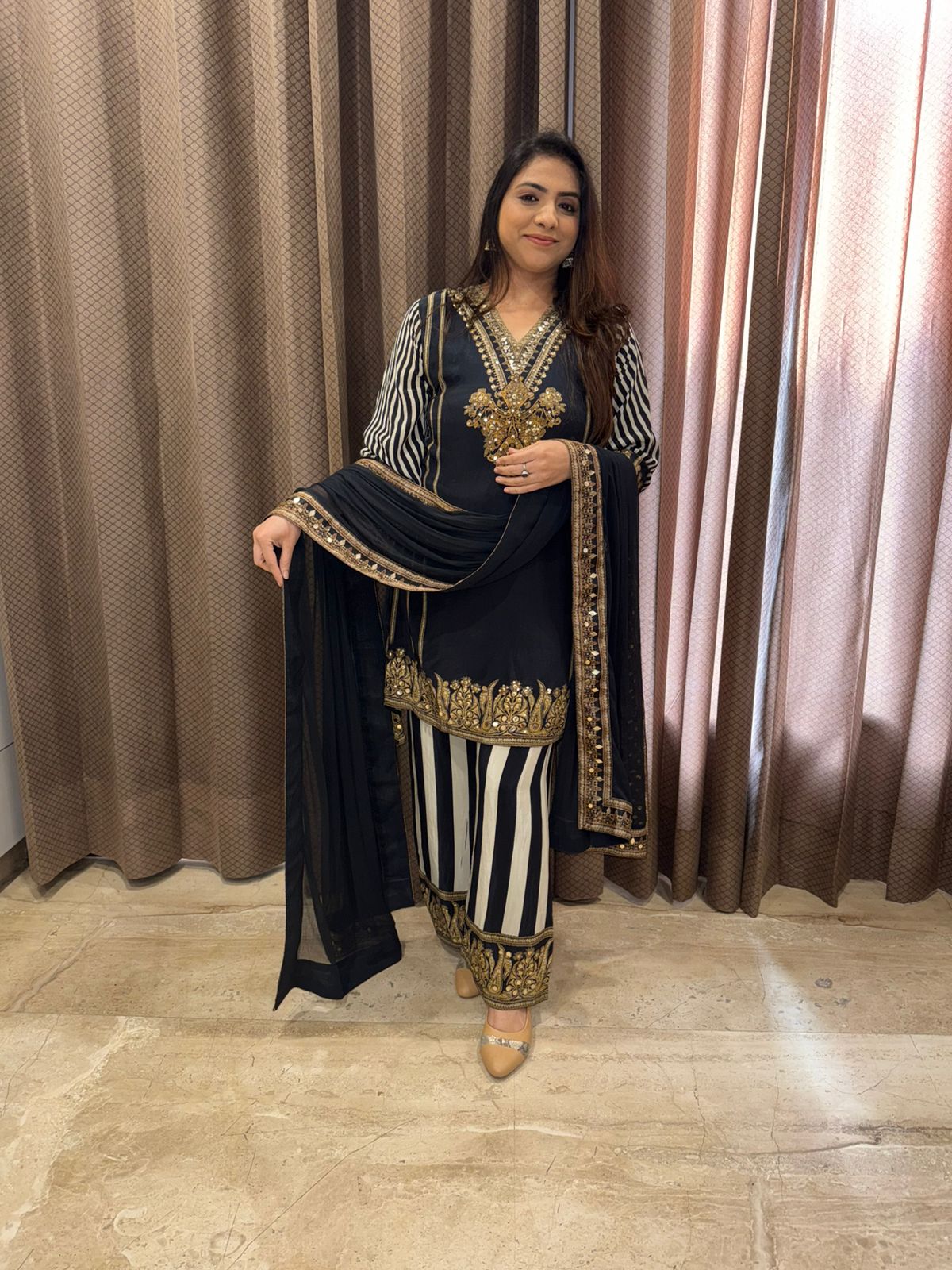 Black Digital Handwork C-Cut Kurta Set with Dupatta
