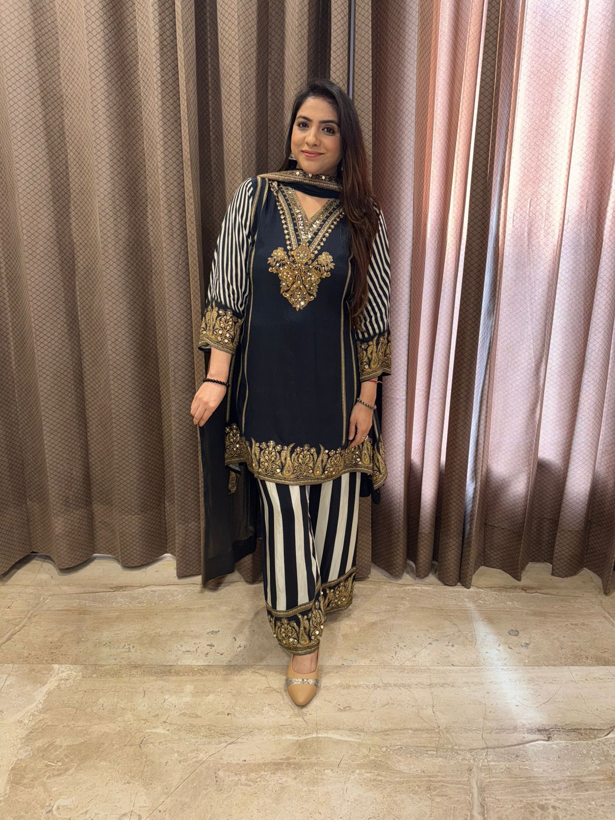 Black Digital Handwork C-Cut Kurta Set with Dupatta