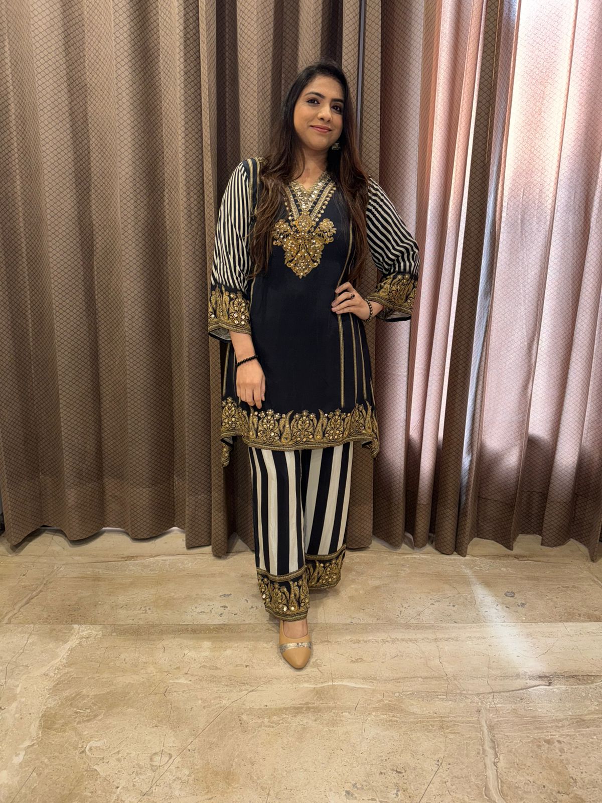 Black Digital Handwork C-Cut Kurta Set with Dupatta
