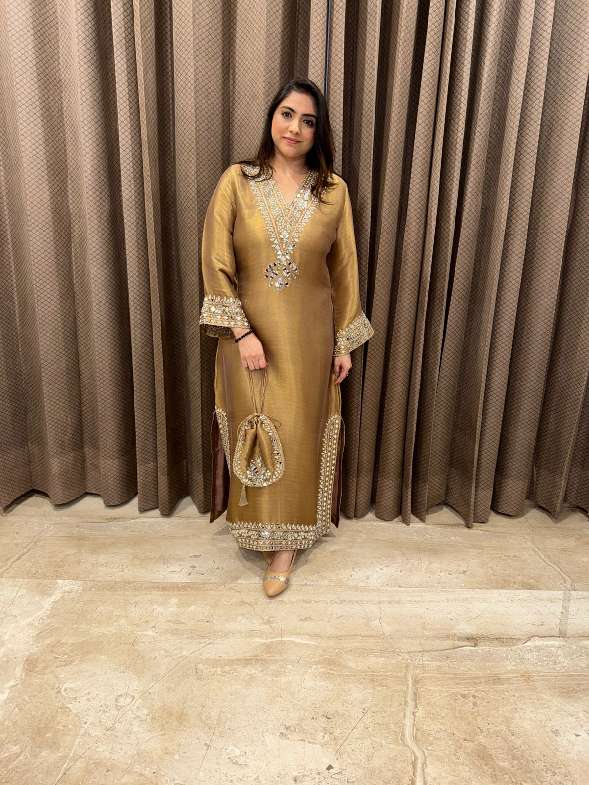 Bronze Gold Mirror handwork dress