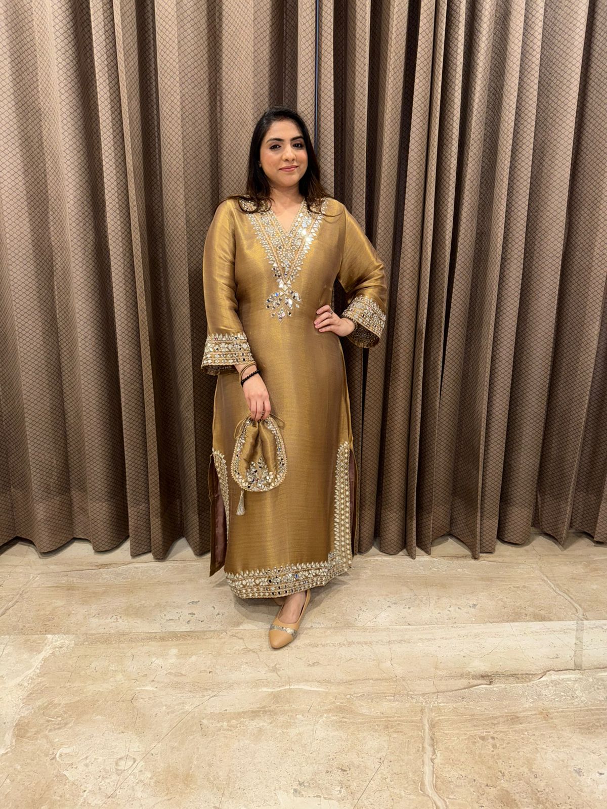 Bronze Gold Mirror handwork dress