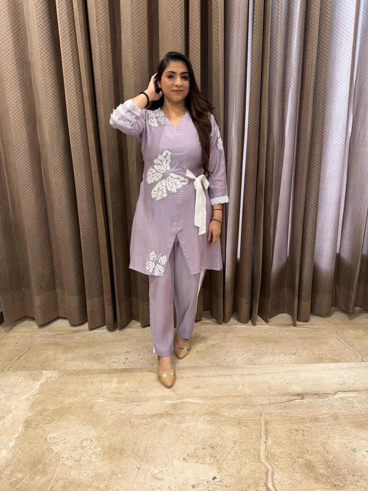 Lavender Butterfly Appliqué Wrap Co-ord Set