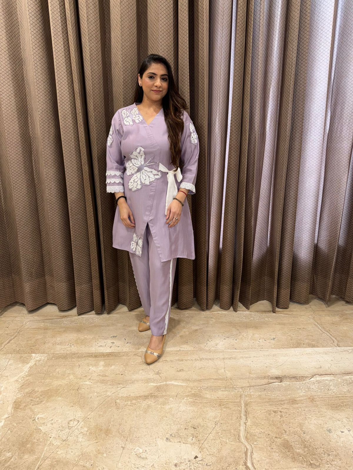 Lavender Butterfly Appliqué Wrap Co-ord Set