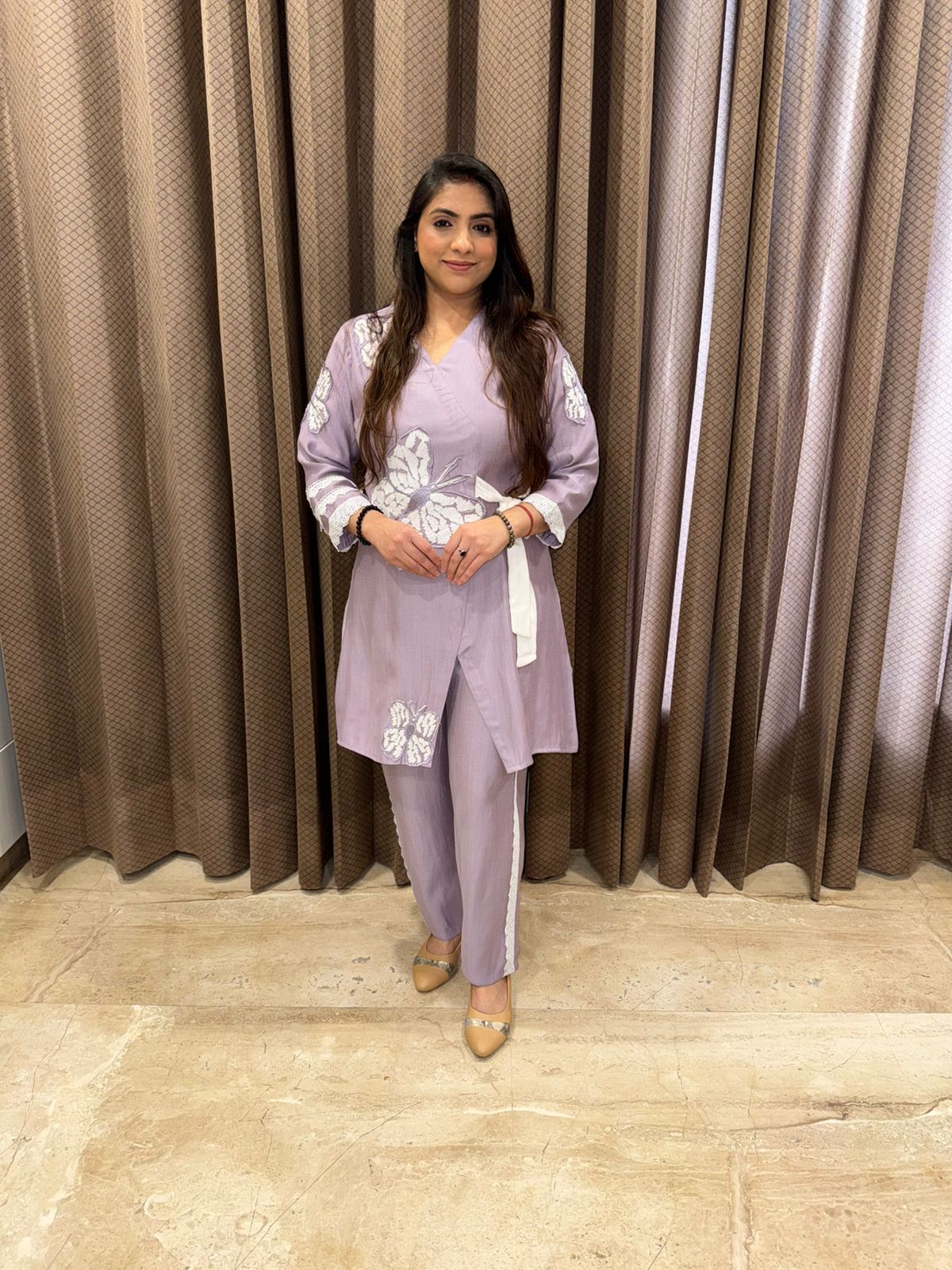 Lavender Butterfly Appliqué Wrap Co-ord Set