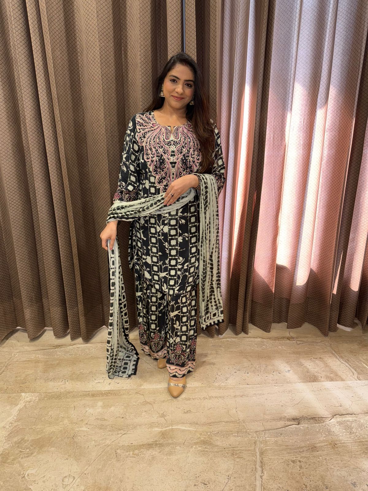 Midnight Black Digital Suit with Dupatta