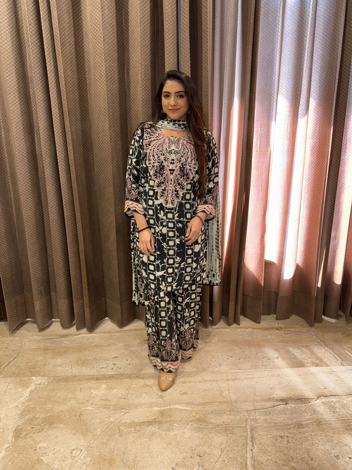 Midnight Black Digital Suit with Dupatta