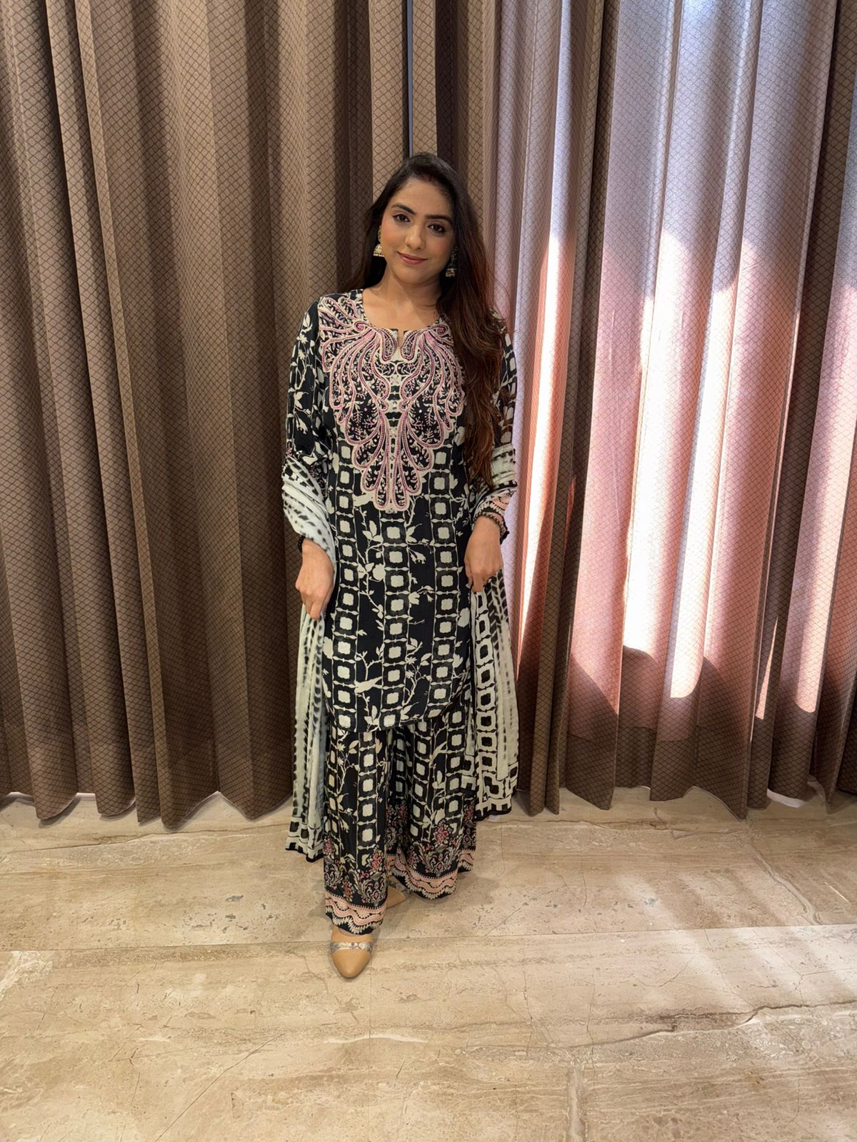 Midnight Black Digital Suit with Dupatta