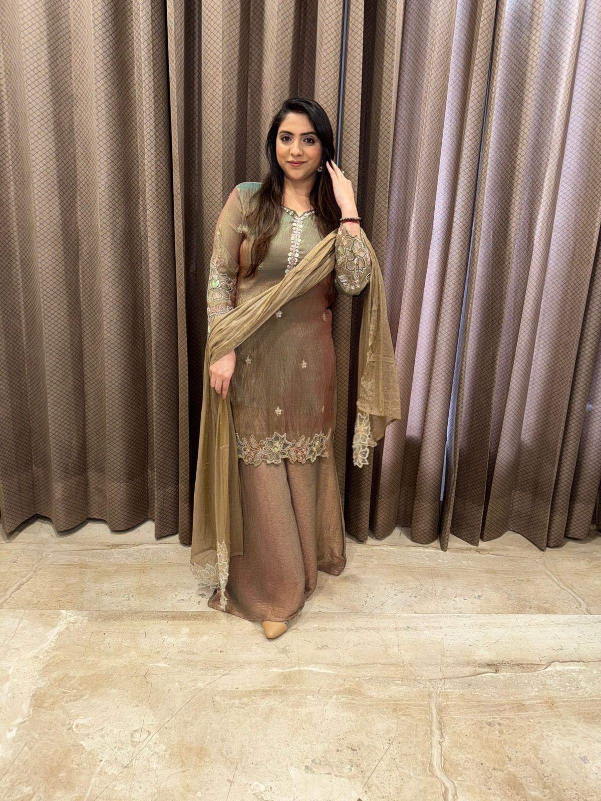 Olive Green Shimmer sharara Set with Dupatta