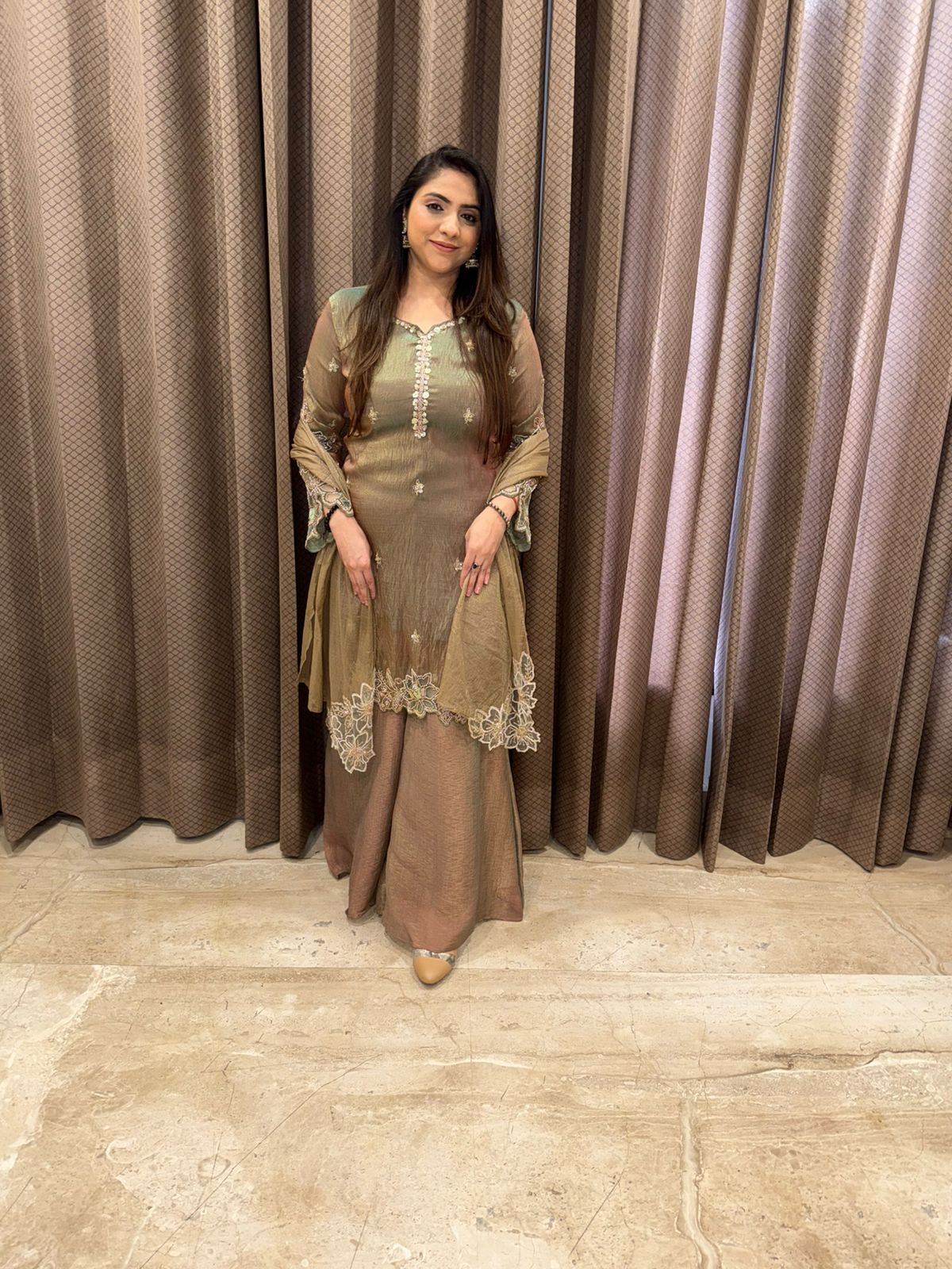 Olive Green Shimmer sharara Set with Dupatta