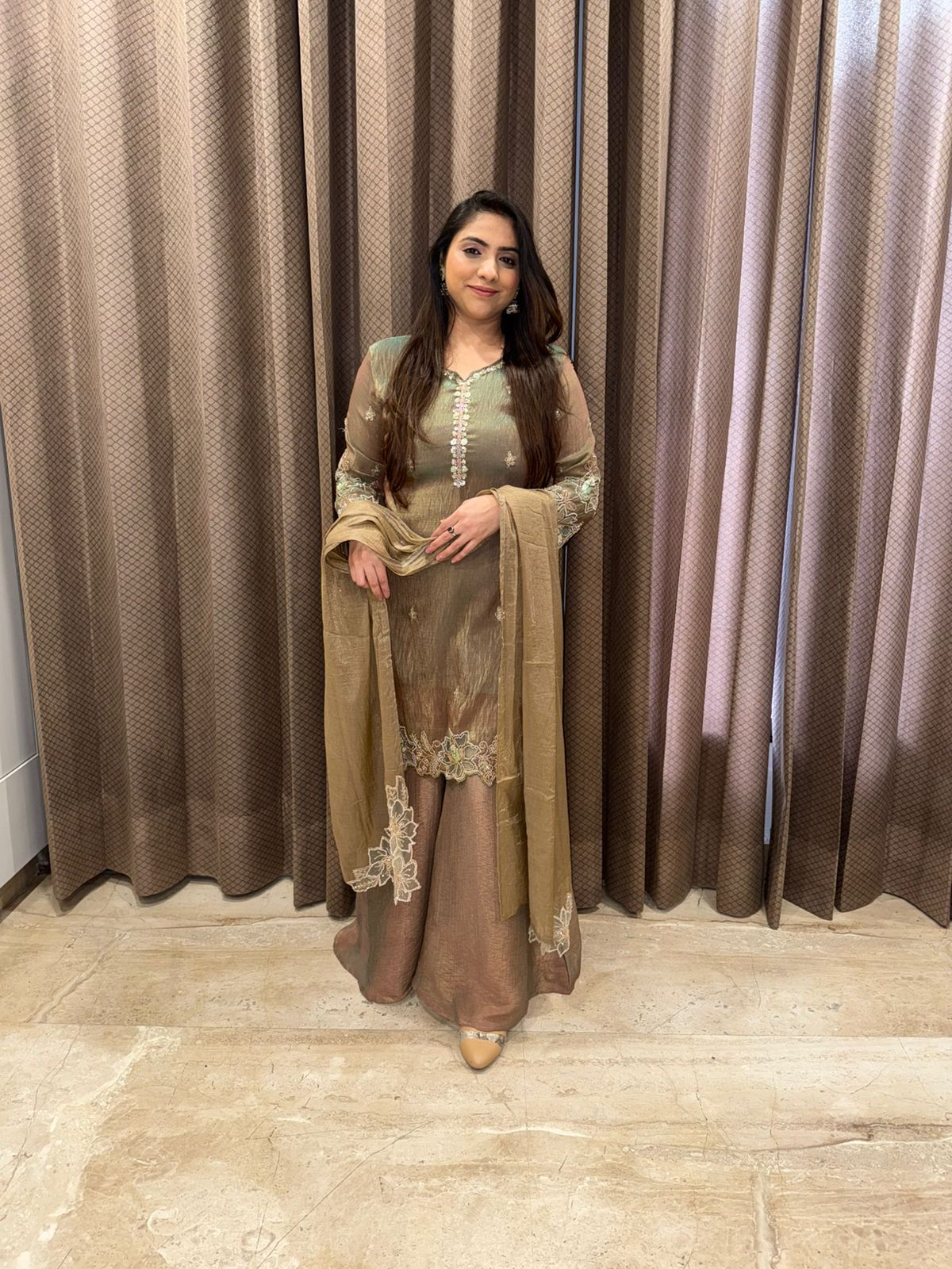 Olive Green Shimmer sharara Set with Dupatta