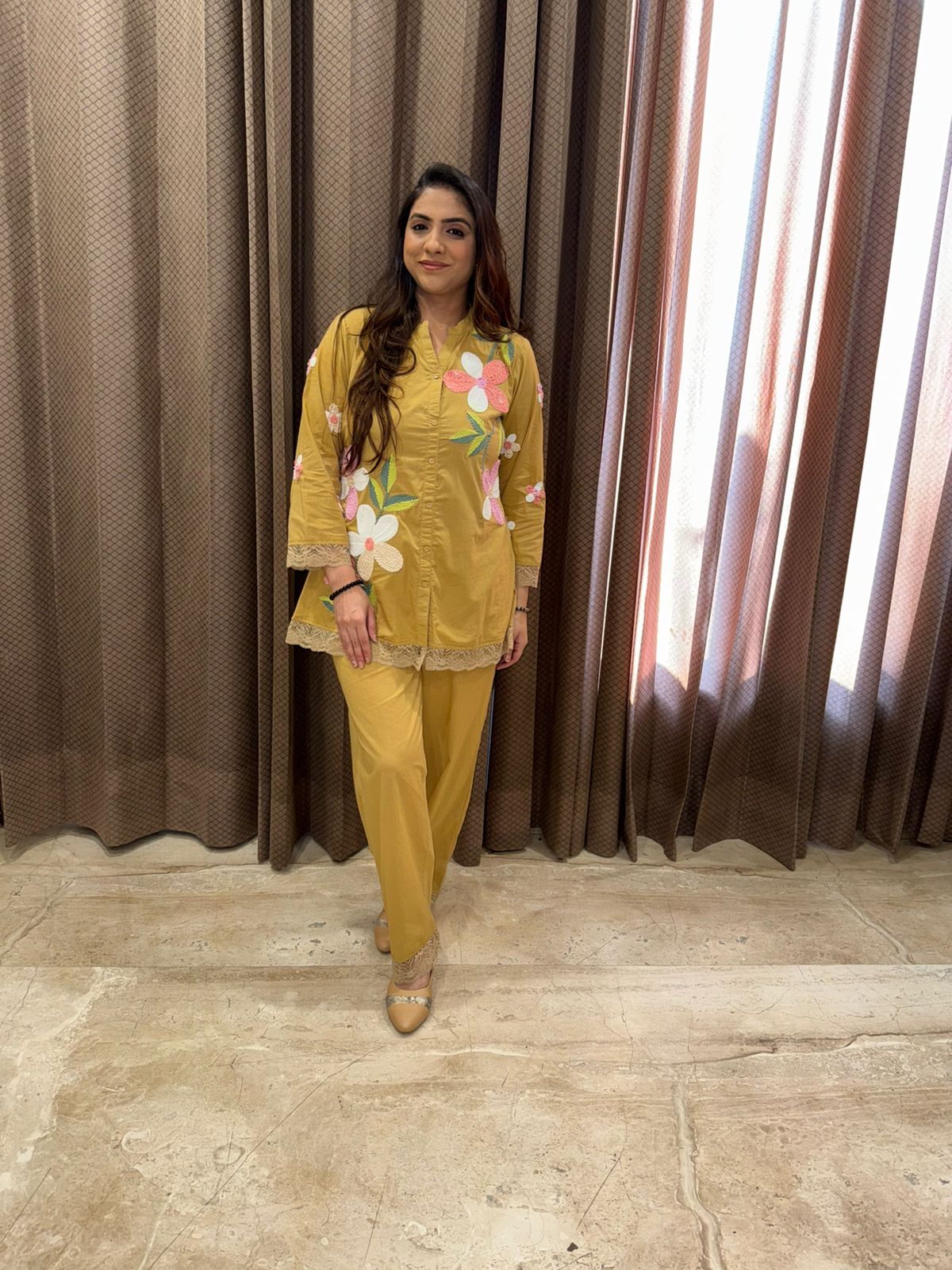 Mustard Yellow Designer C0-ord set with Pants