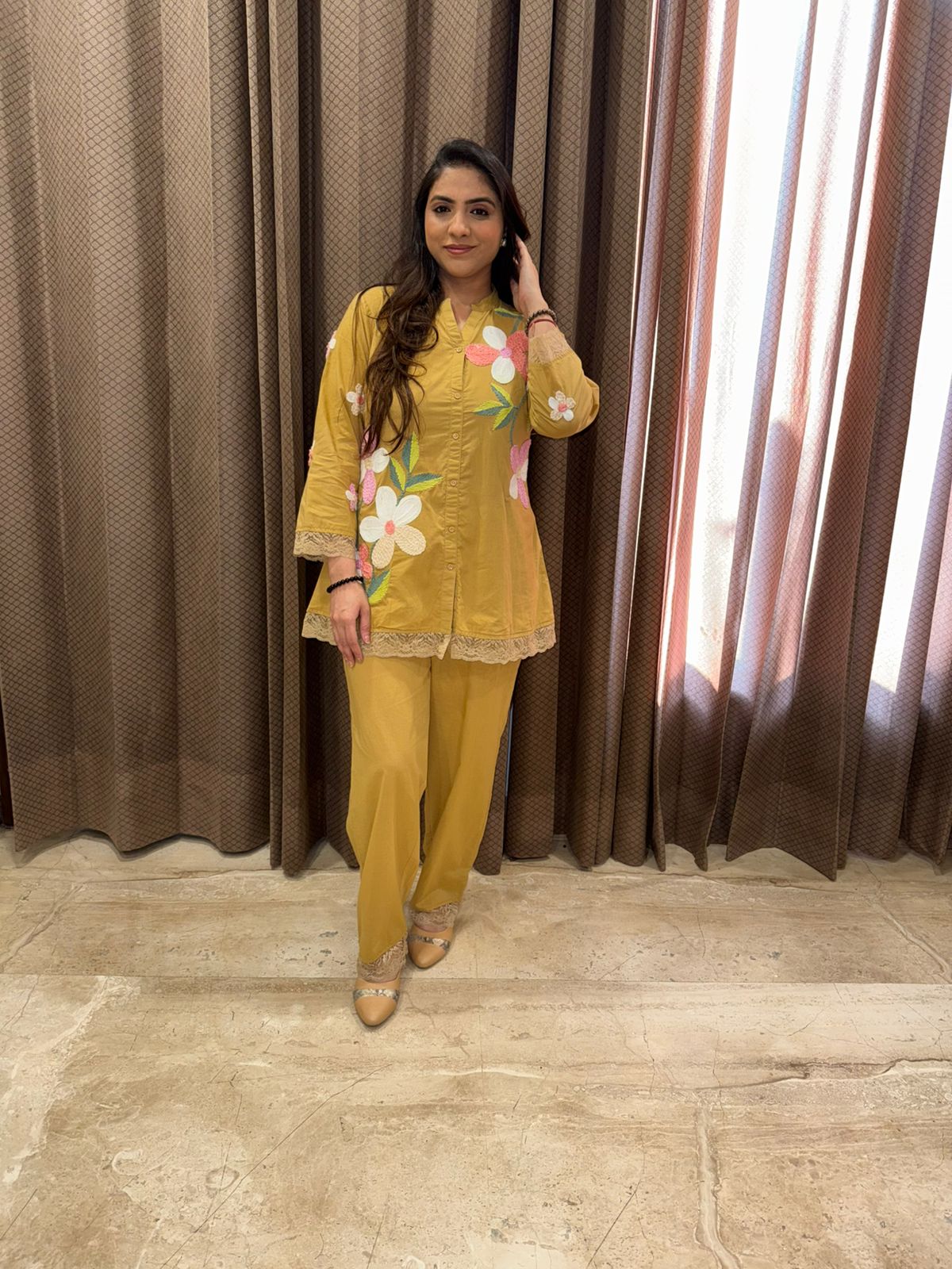 Mustard Yellow Designer C0-ord set with Pants