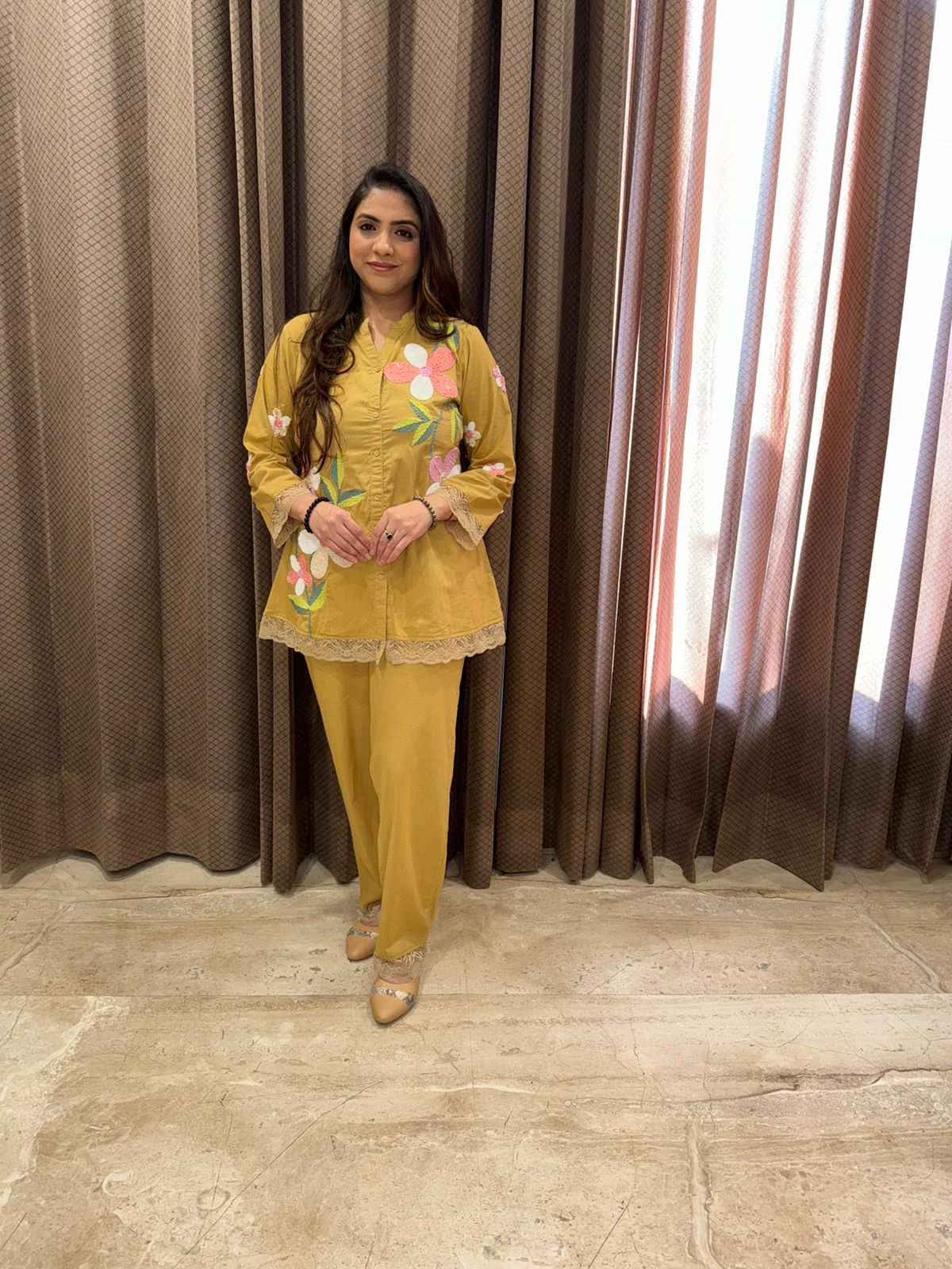 Mustard Yellow Designer C0-ord set with Pants