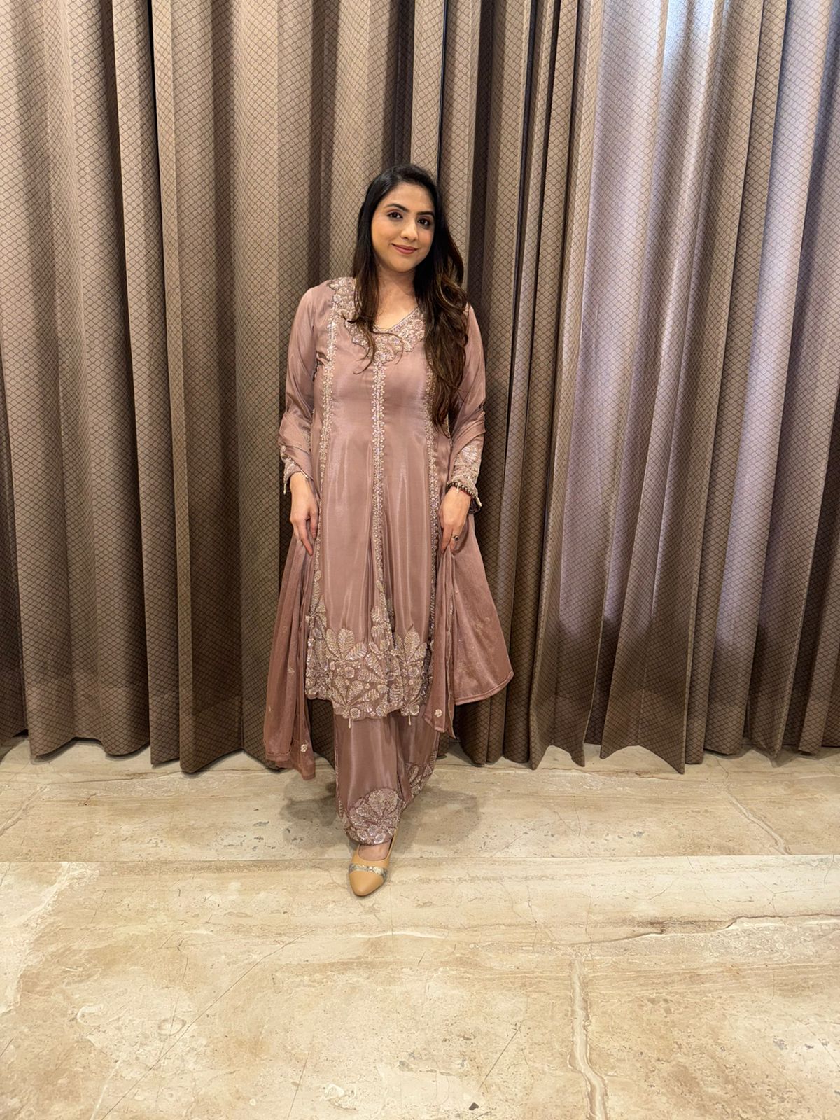 Rose Gold Designer A line kurta Palazzo Set
