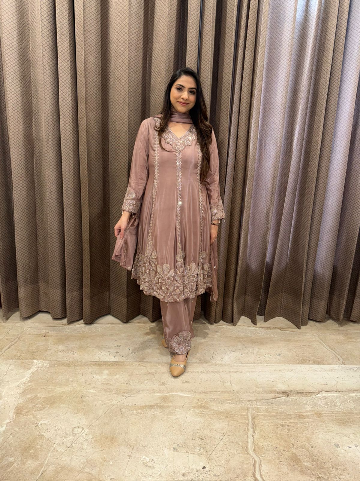 Rose Gold Designer A line kurta Palazzo Set