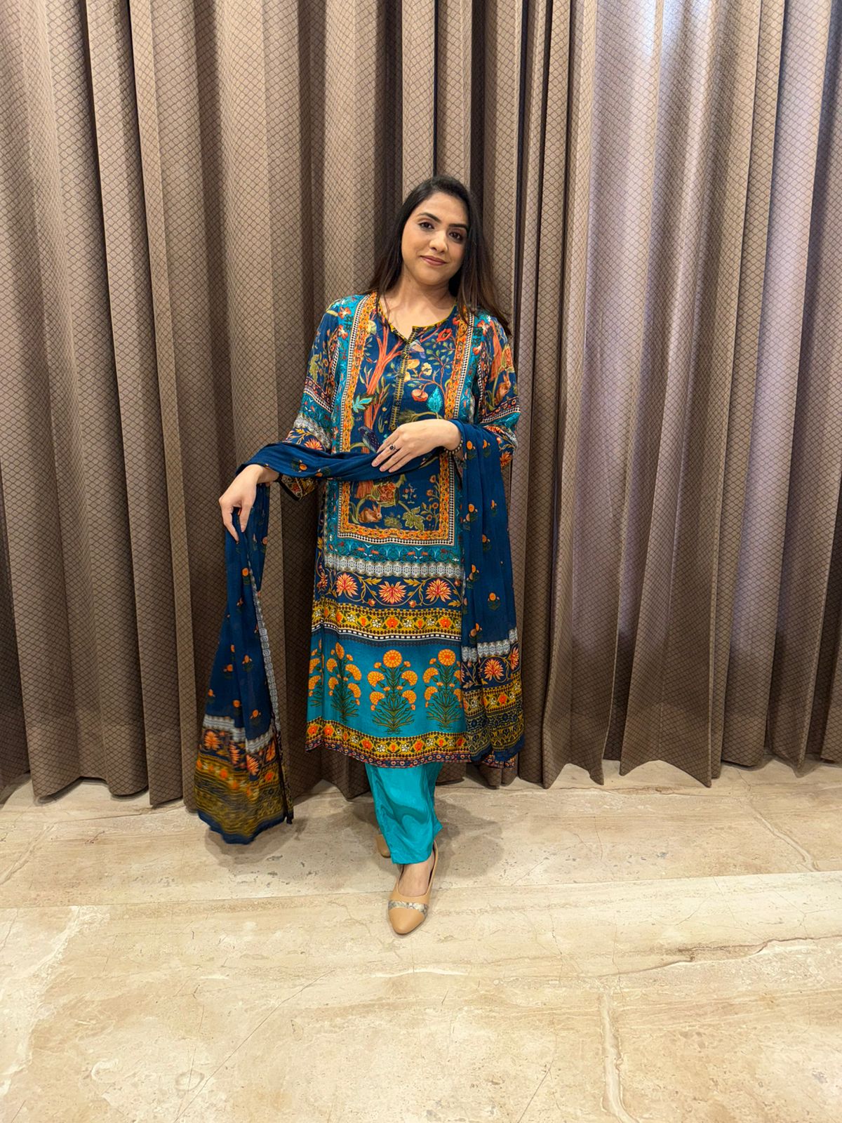 Blue Multicolor Digital Printed Kurta Set with Dupatta
