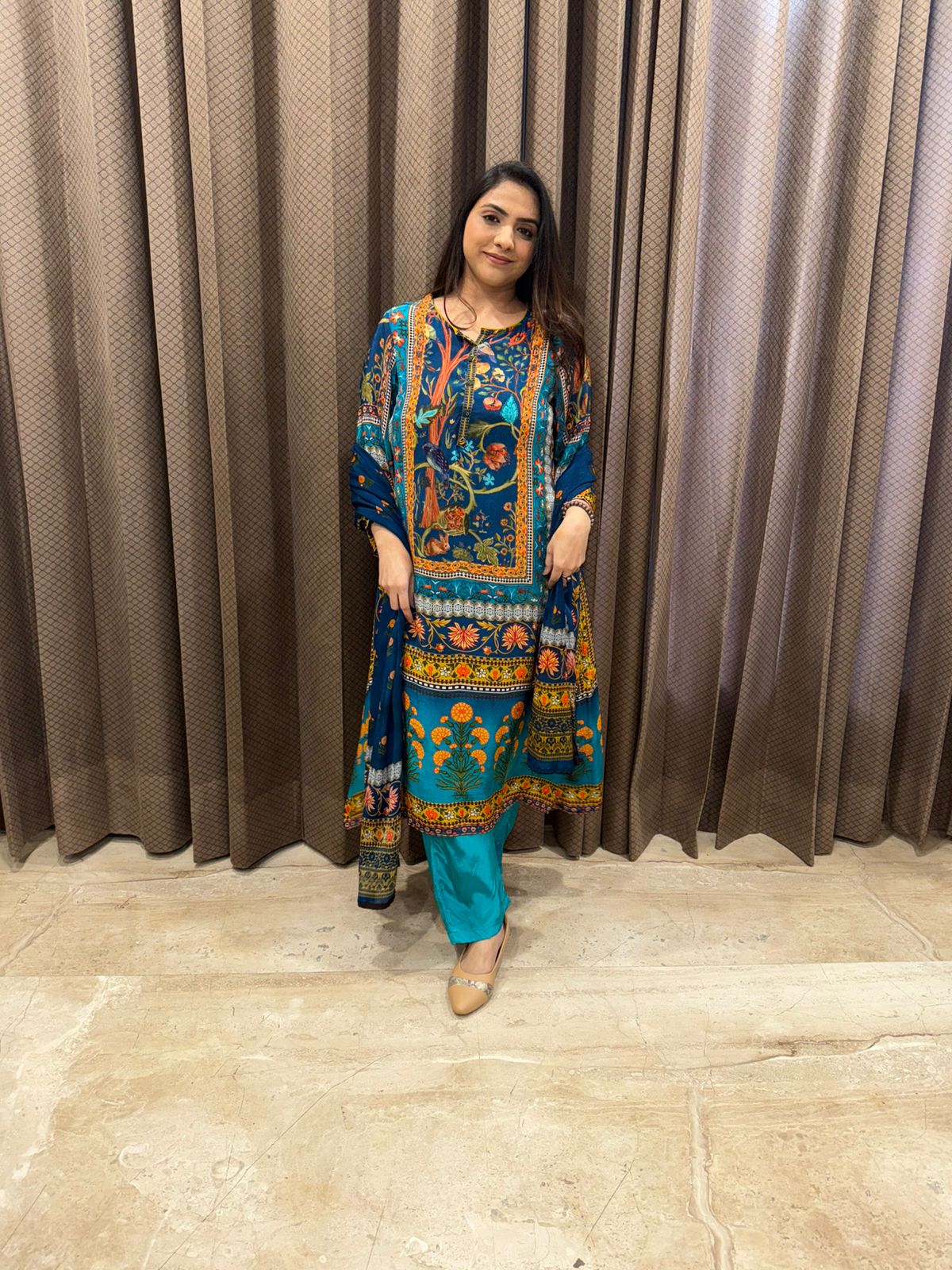Blue Multicolor Digital Printed Kurta Set with Dupatta