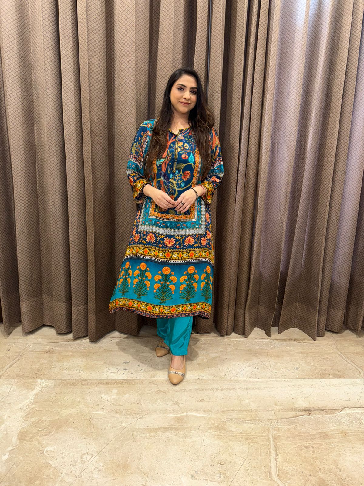 Blue Multicolor Digital Printed Kurta Set with Dupatta
