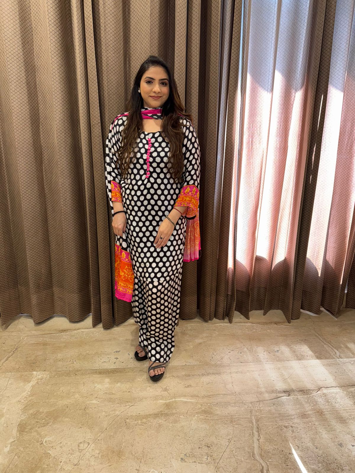 Black & White Polka Dot Farshi Set with Dupatta