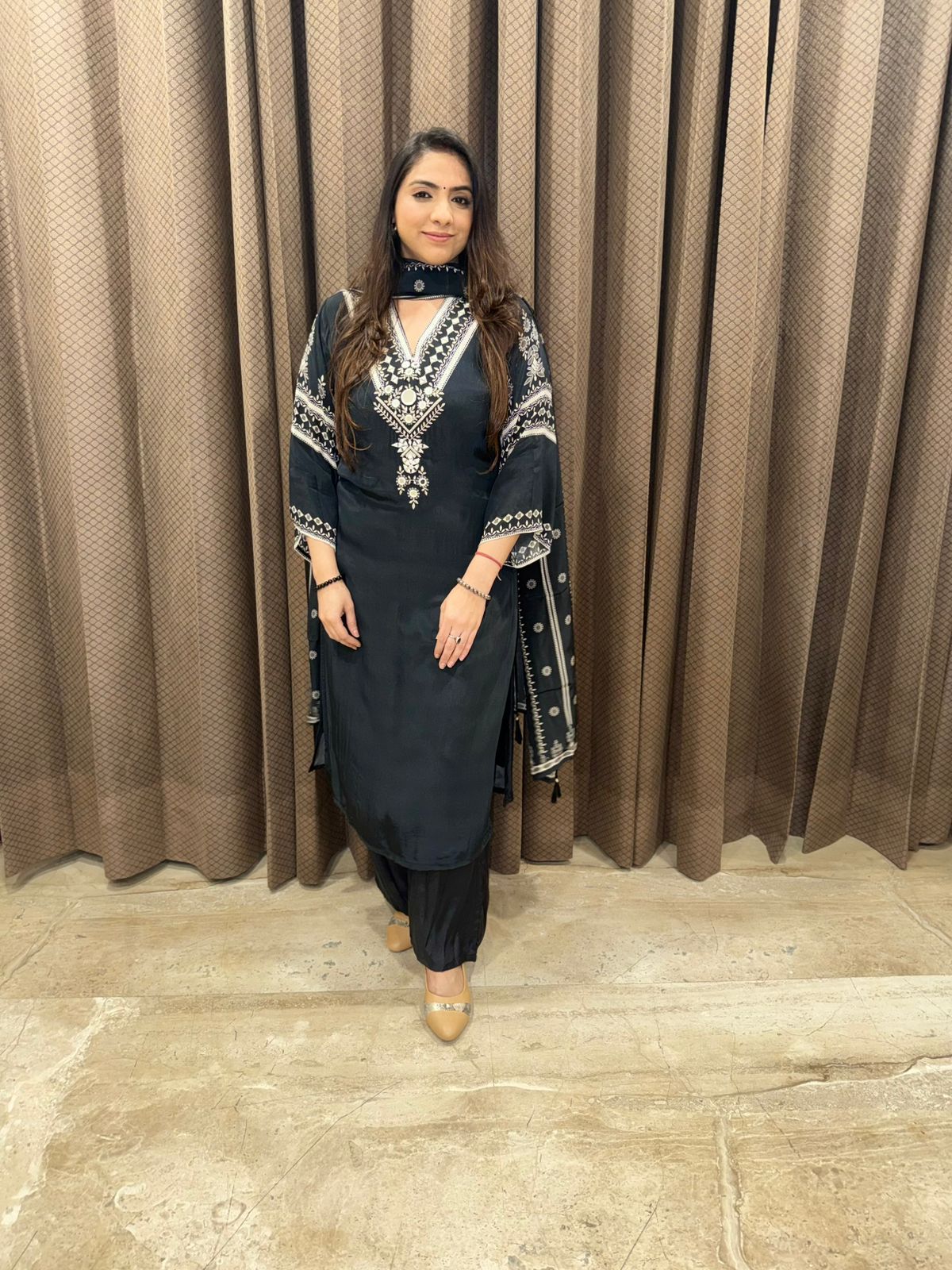 Classic Black Embroidered Kurta Set with Dupatta