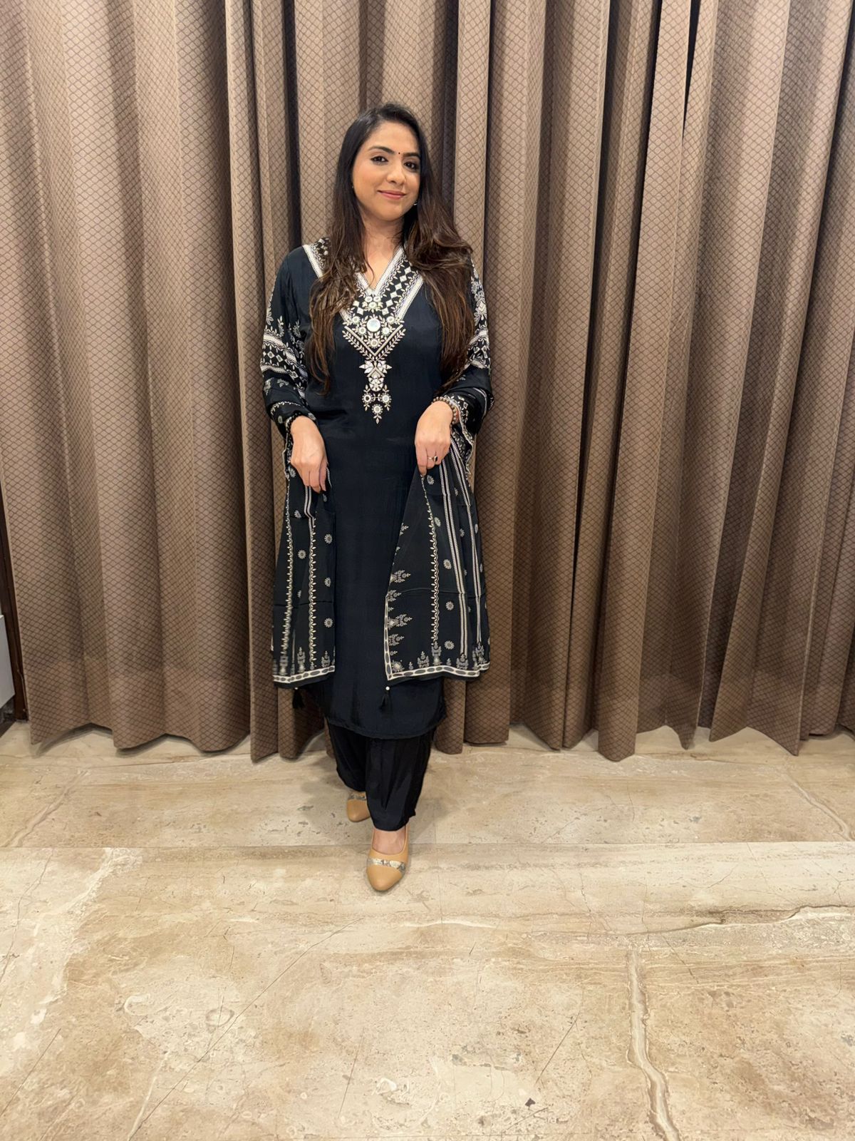 Classic Black Embroidered Kurta Set with Dupatta