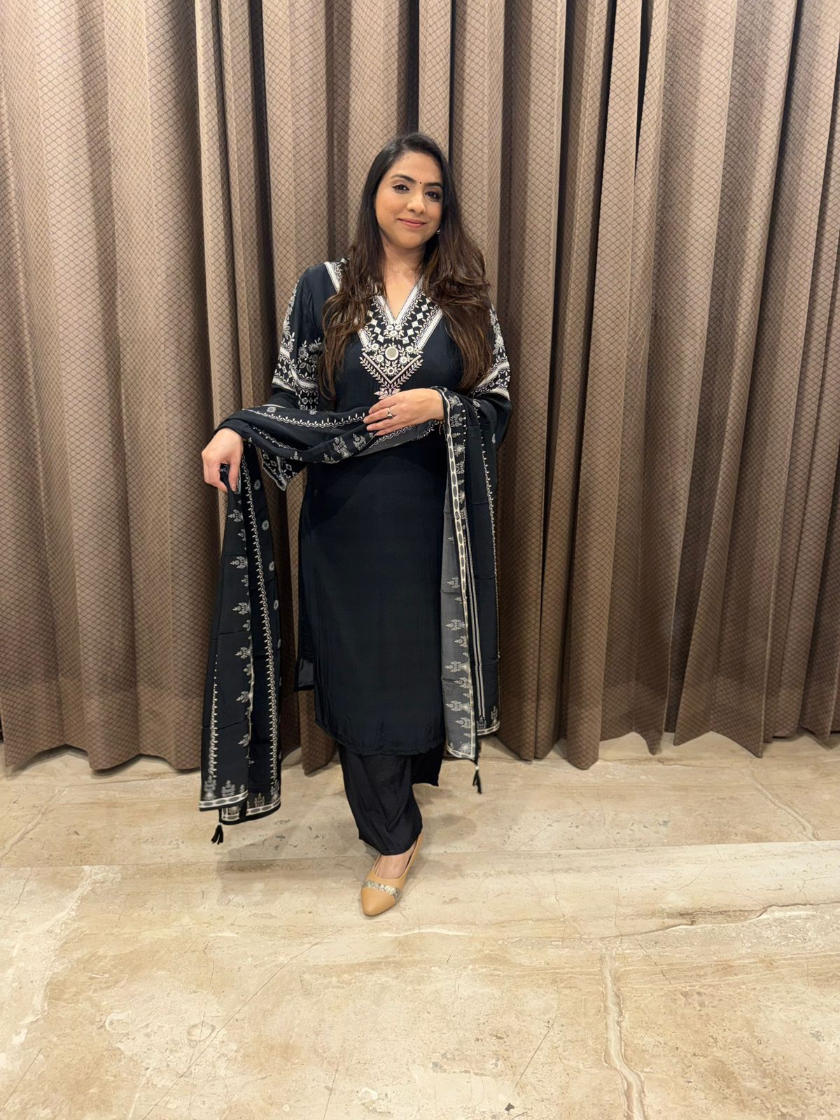 Classic Black Embroidered Kurta Set with Dupatta