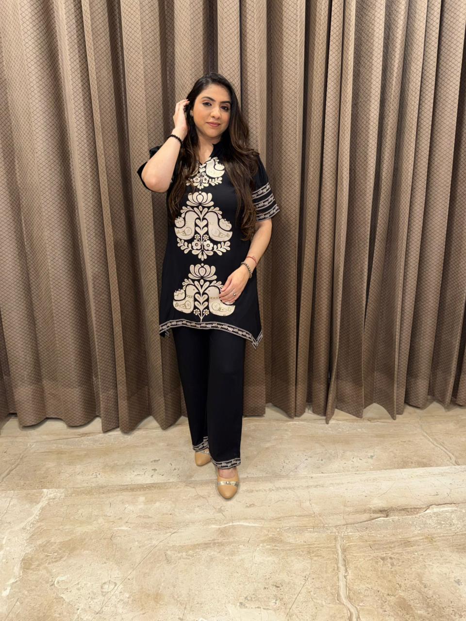 Charcoal Black CO-ord Set with Ornamental Print