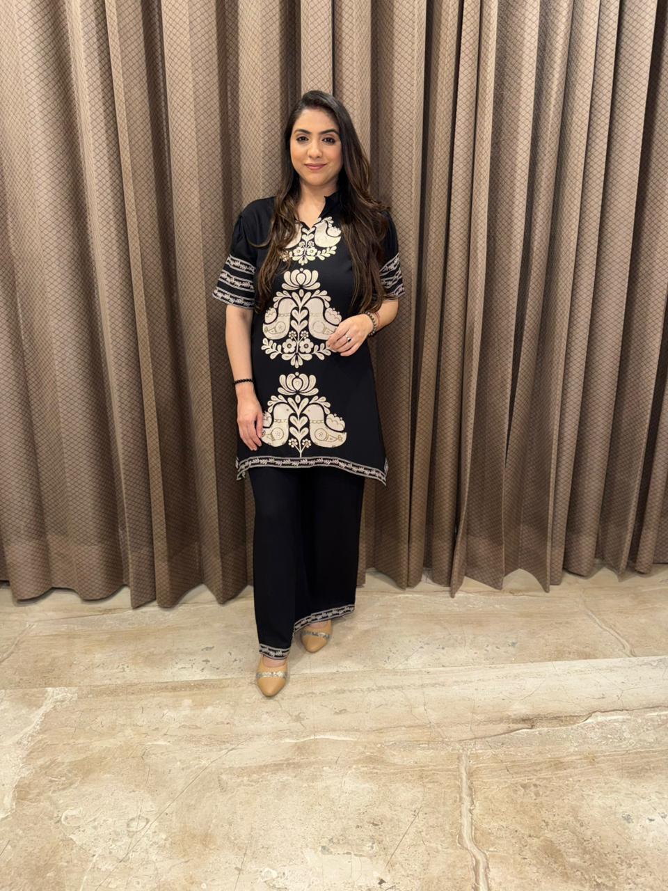 Charcoal Black CO-ord Set with Ornamental Print
