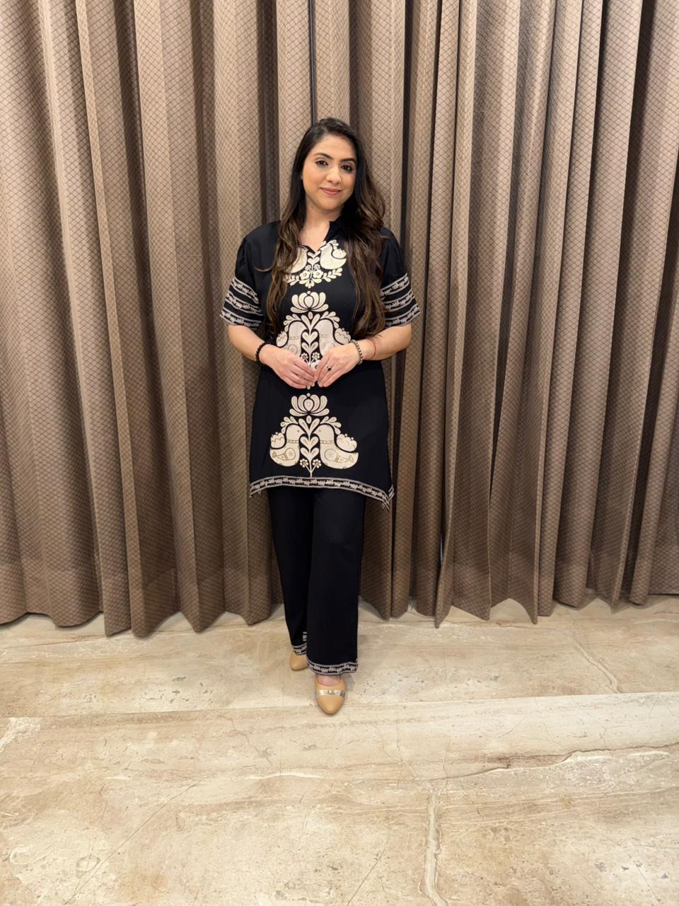 Charcoal Black CO-ord Set with Ornamental Print