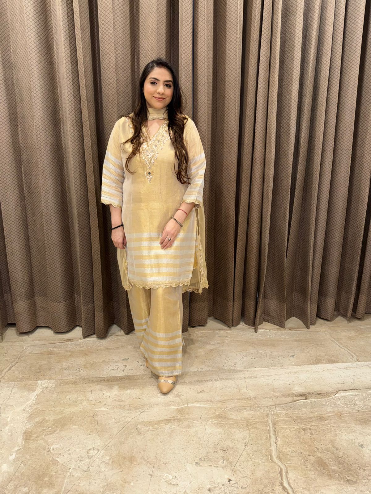 Gold & silver designer Handwork kurta set with Dupatta