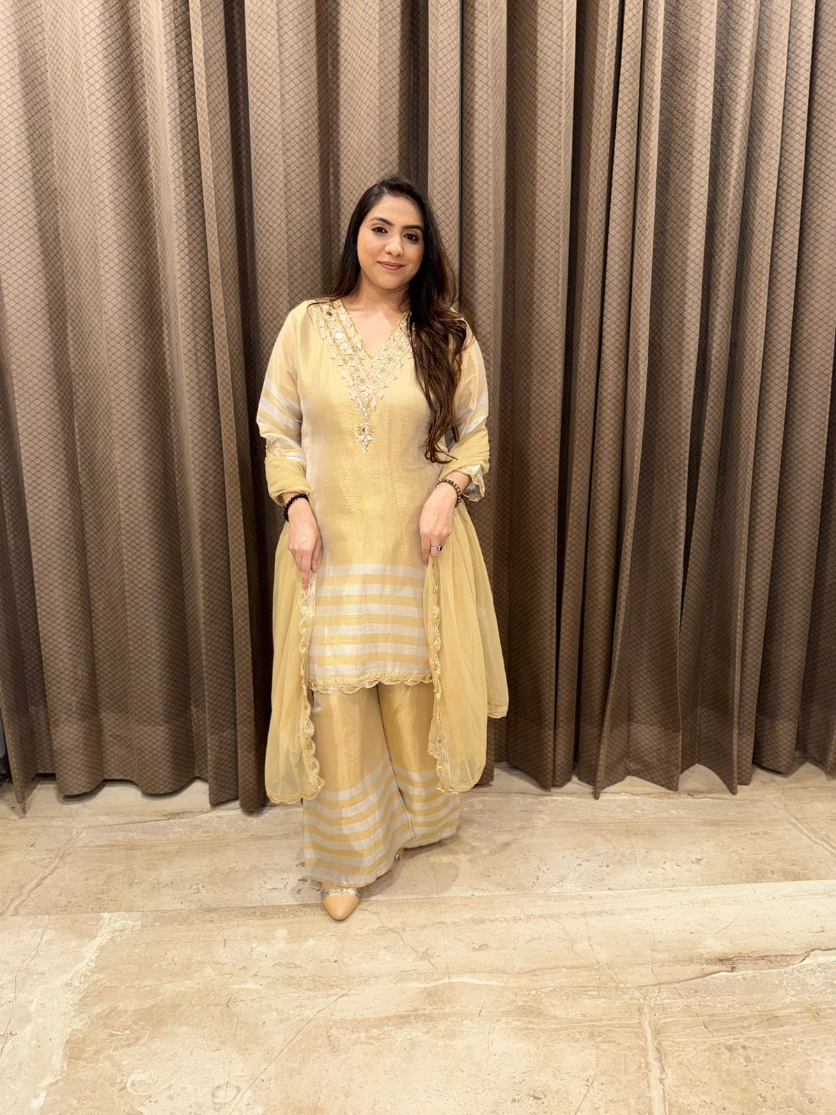 Gold & silver designer Handwork kurta set with Dupatta