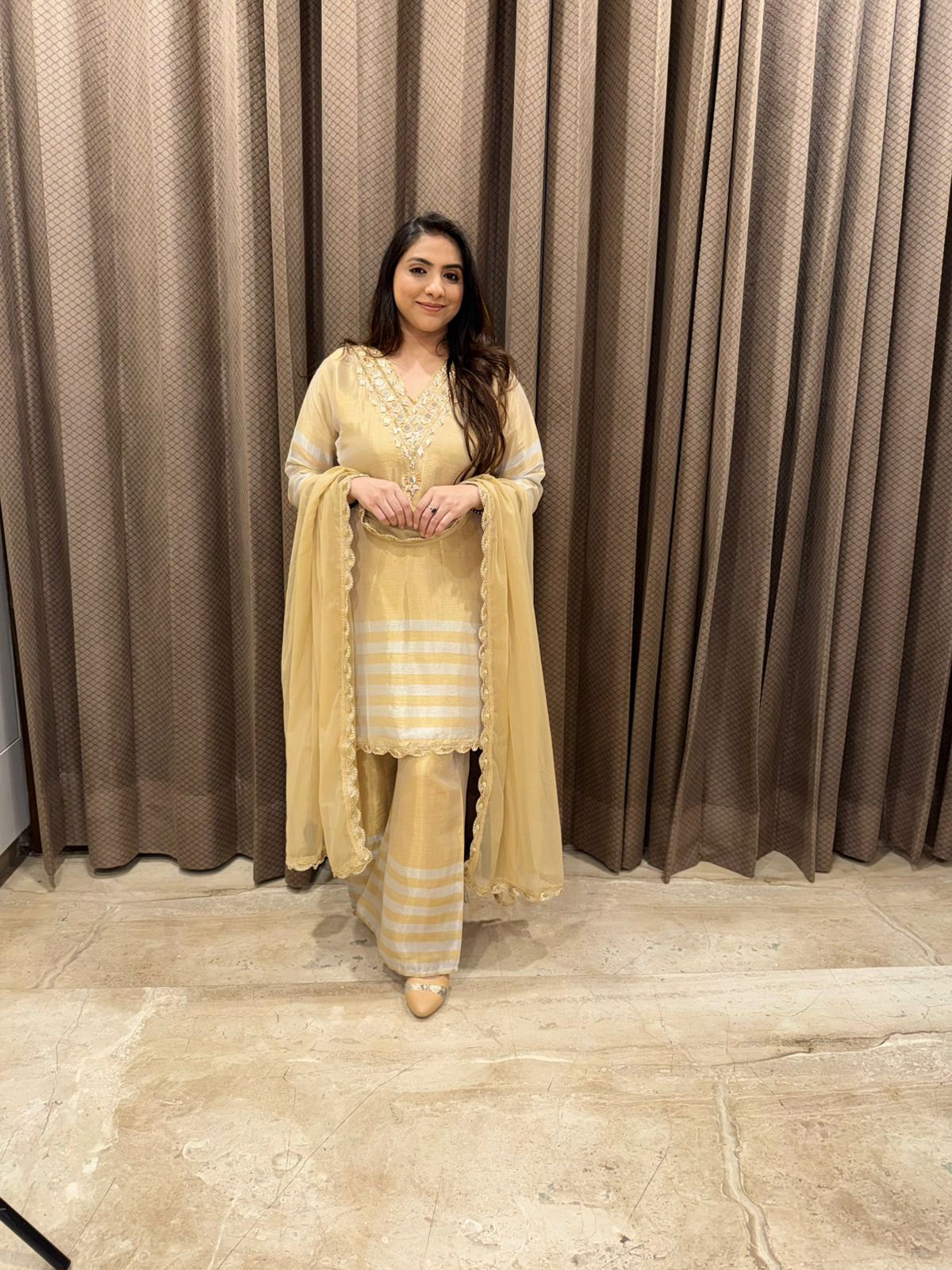 Gold & silver designer Handwork kurta set with Dupatta