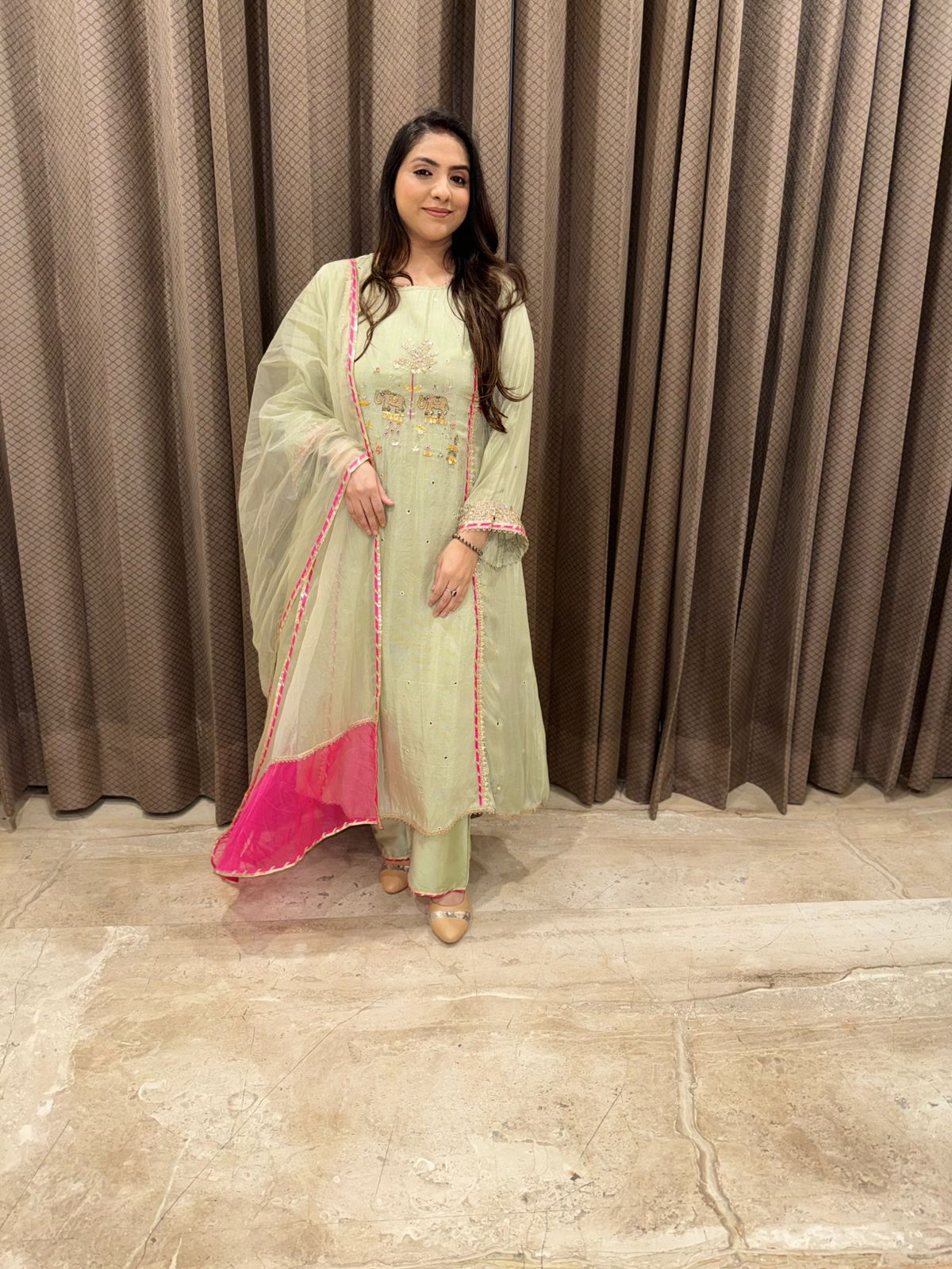 Patel Green Handwork Kurta Set with Contrast Dupatta
