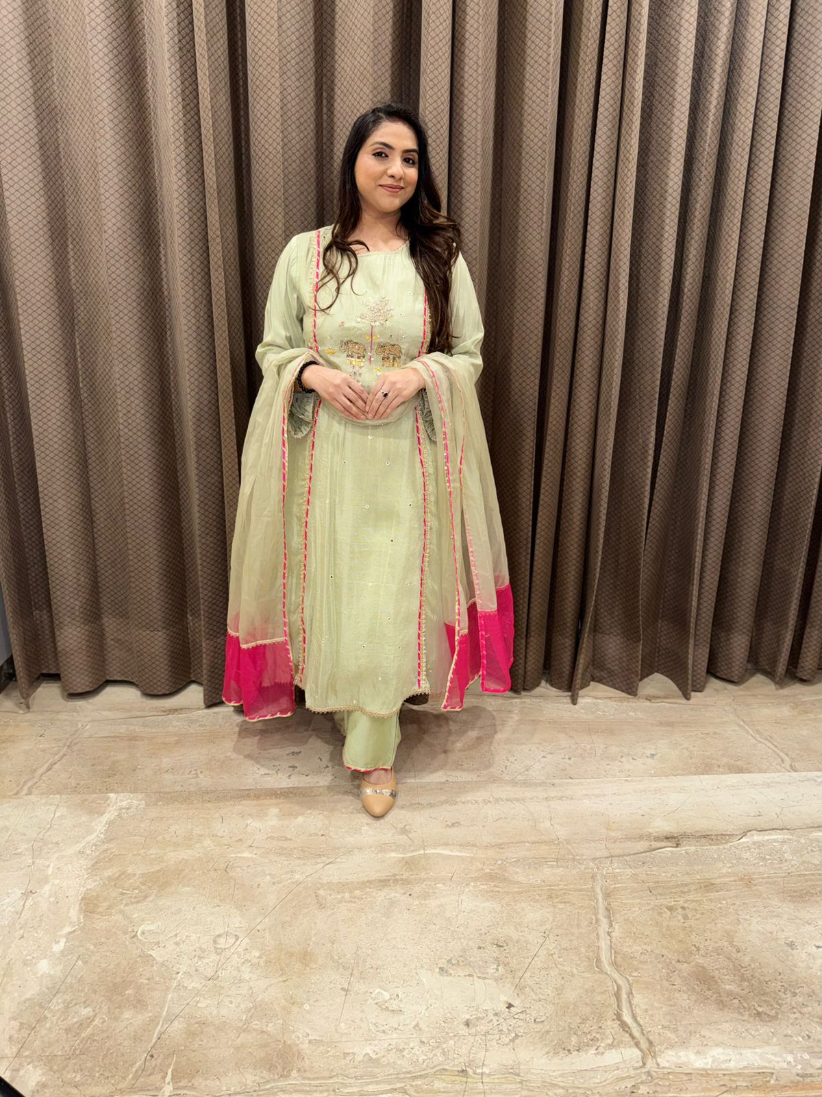 Patel Green Handwork Kurta Set with Contrast Dupatta