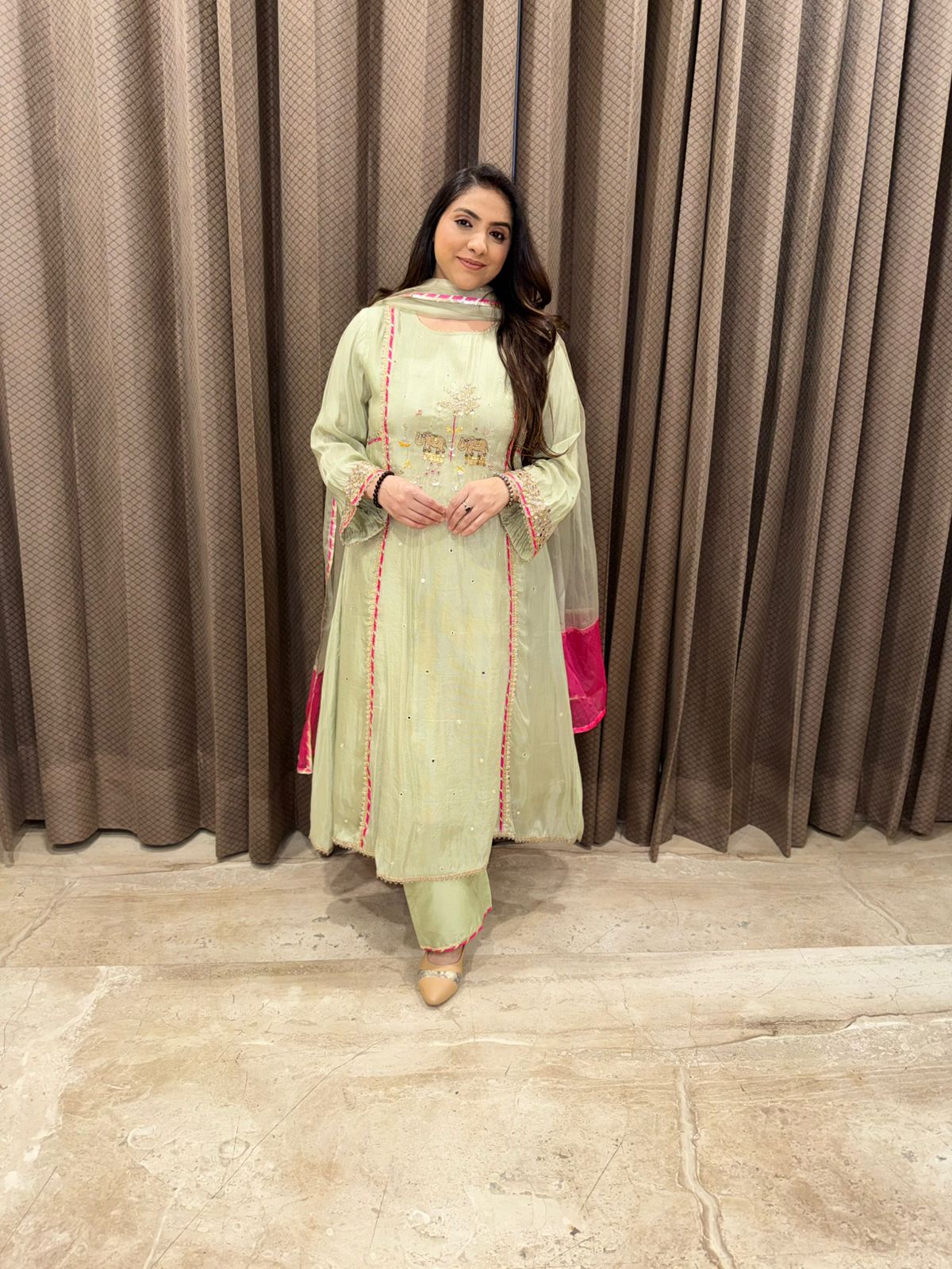 Patel Green Handwork Kurta Set with Contrast Dupatta